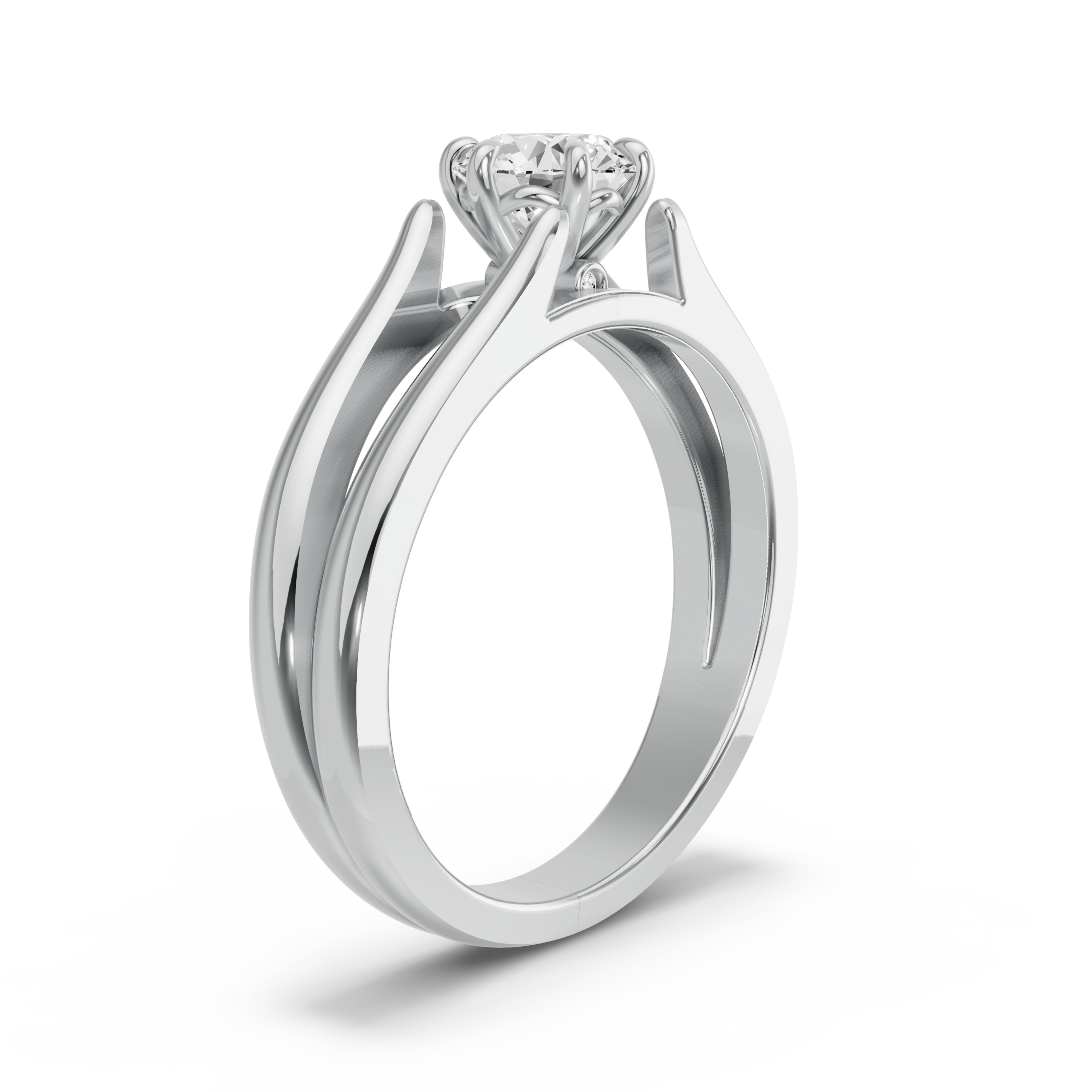 Image for Round Six Prong diamond Ring with Split Ring Solitaire band in 14K White Gold