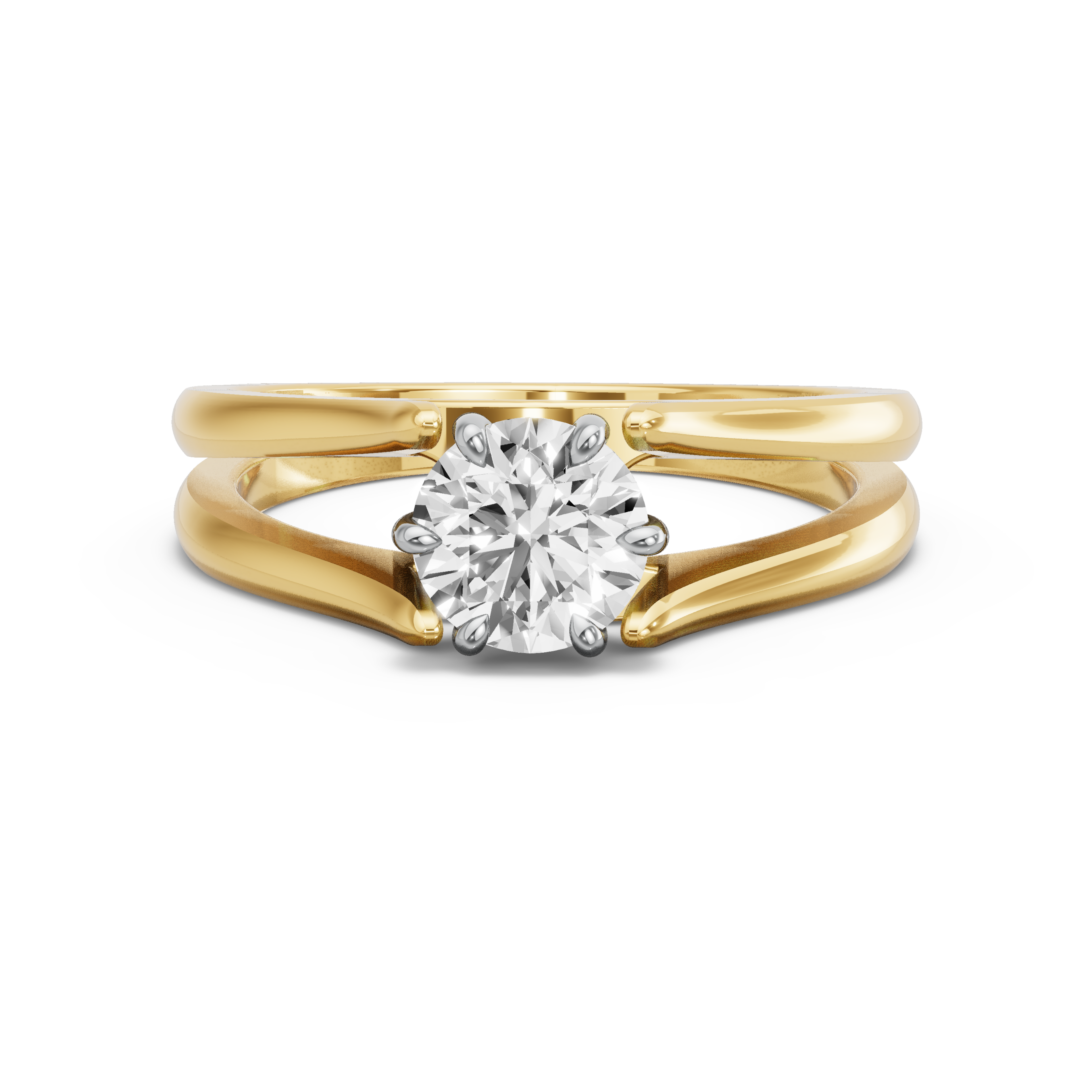 Image for Round Six Prong diamond Ring with Split Ring Solitaire band in 10K Two Tone Yellow Gold