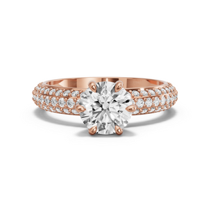 Image for Round Six Prong diamond Ring with Triple Row Pave band in 10K Rose Gold