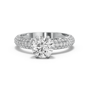 Image for Round Six Prong diamond Ring with Triple Row Pave band
