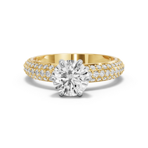 Image for Round Six Prong diamond Ring with Triple Row Pave band