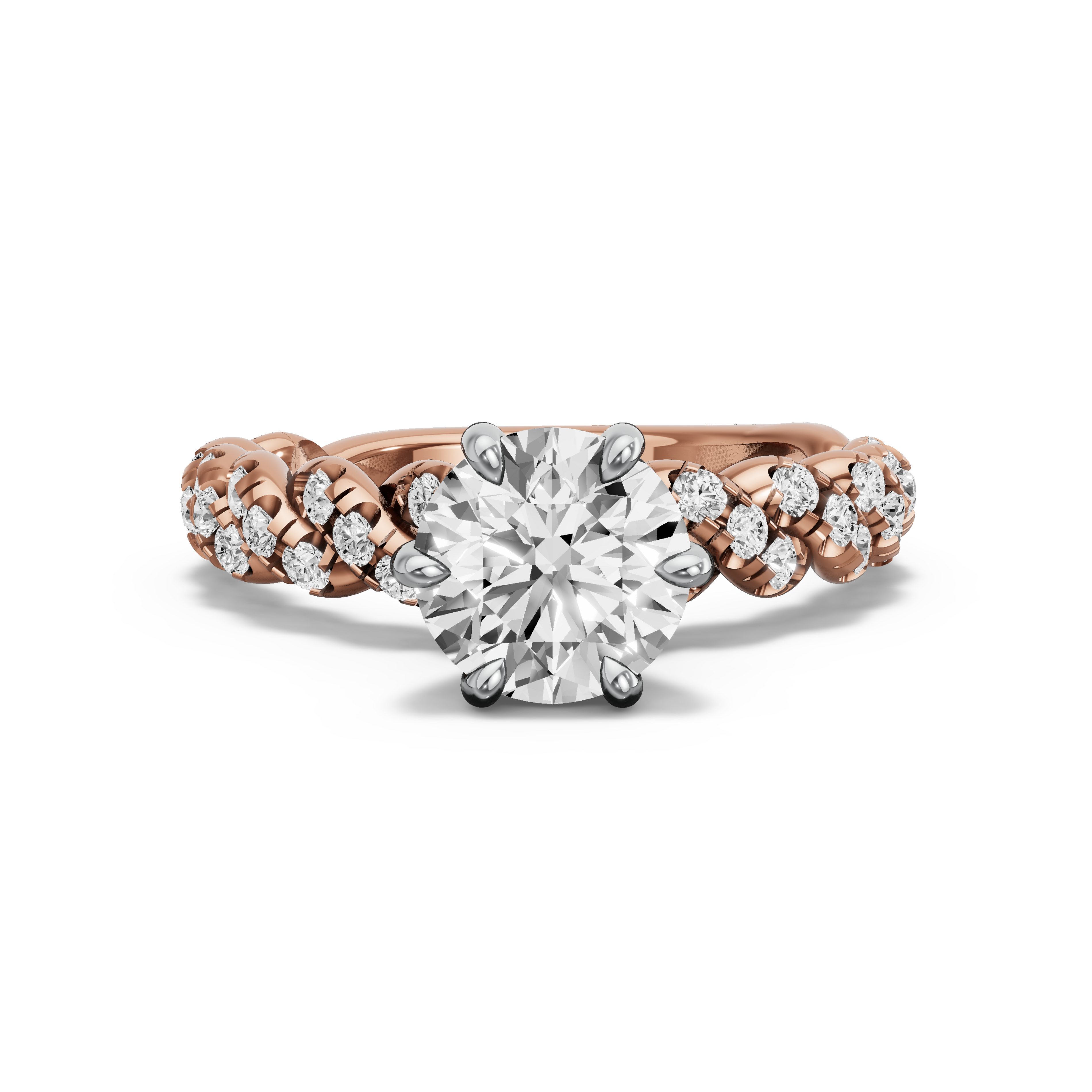 Image for Round Six Prong diamond Ring with Twist Pave band in 14K Two Tone Rose Gold