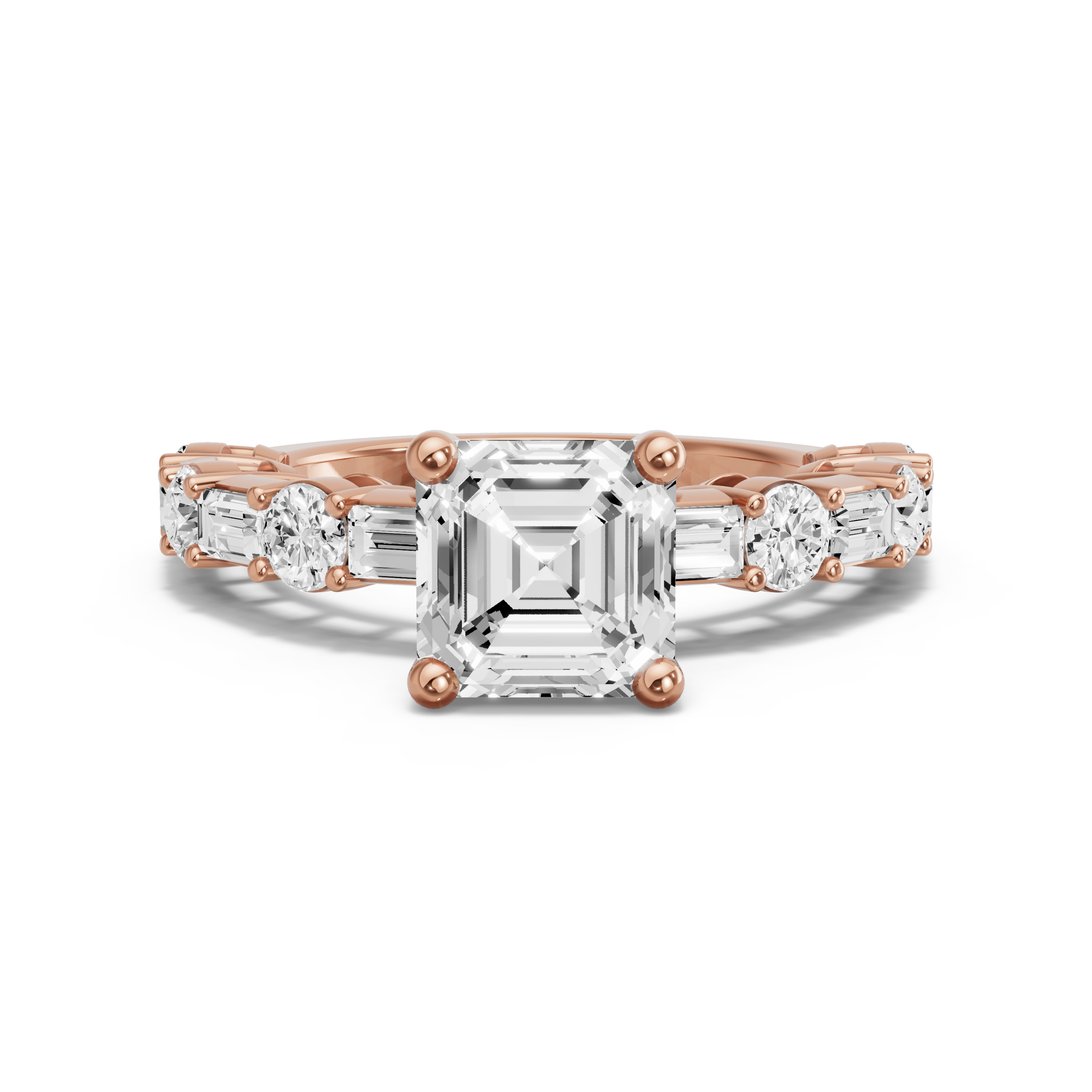 Image for Asscher Surprise diamond Ring with Alternating Baguette band in 18K Yellow Gold