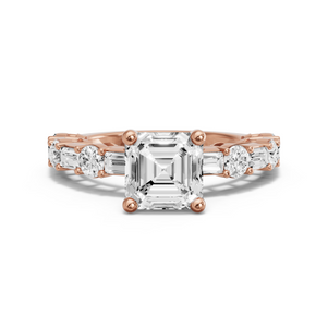 Image for Asscher Surprise diamond Ring with Alternating Baguette band in 18K Yellow Gold