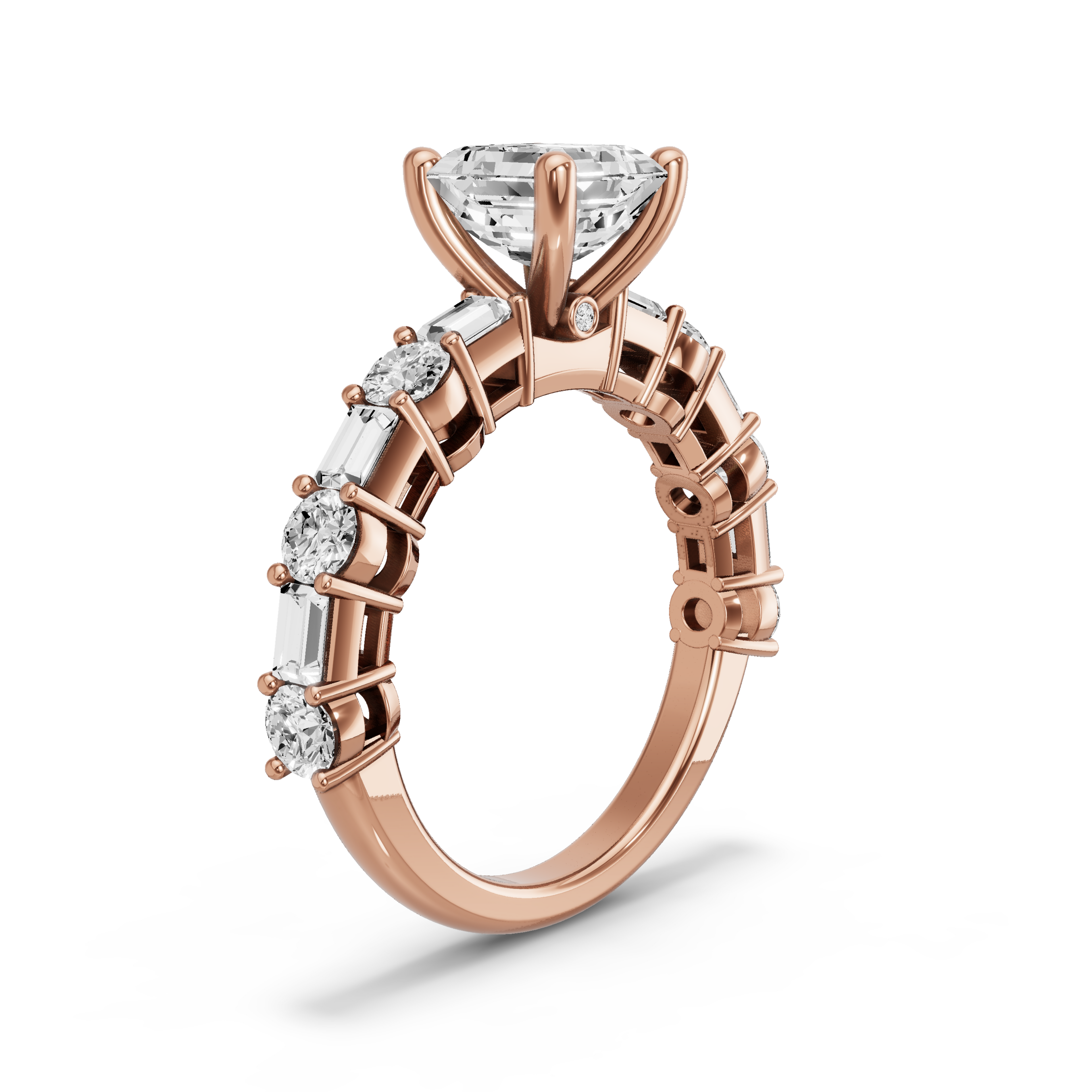 Image for Asscher Surprise diamond Ring with Alternating Baguette band in 10K Yellow Gold