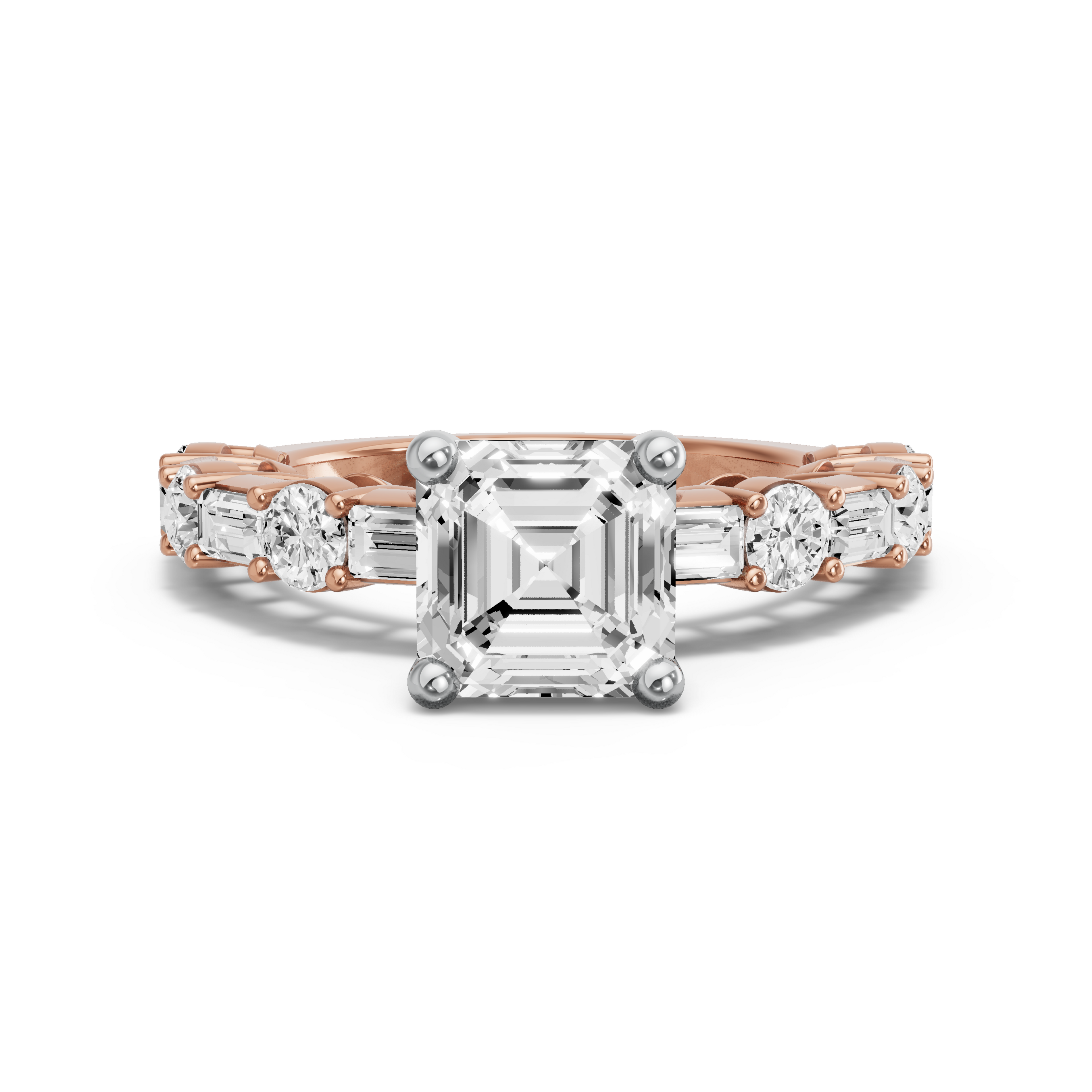 Image for Asscher Surprise diamond Ring with Alternating Baguette band in 18K Two Tone Rose Gold