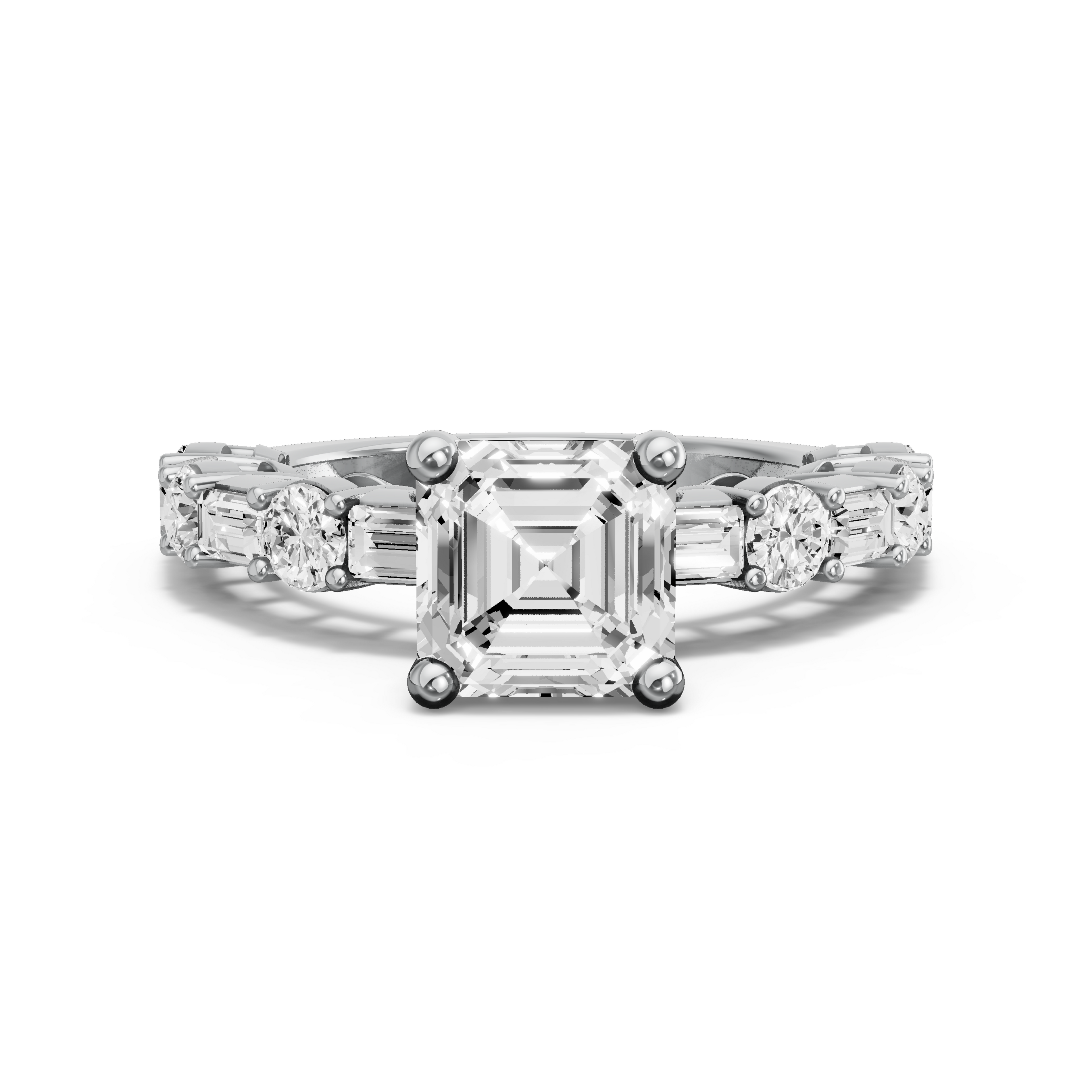 Image for Asscher Surprise diamond Ring with Alternating Baguette band in 14K Two Tone Rose Gold