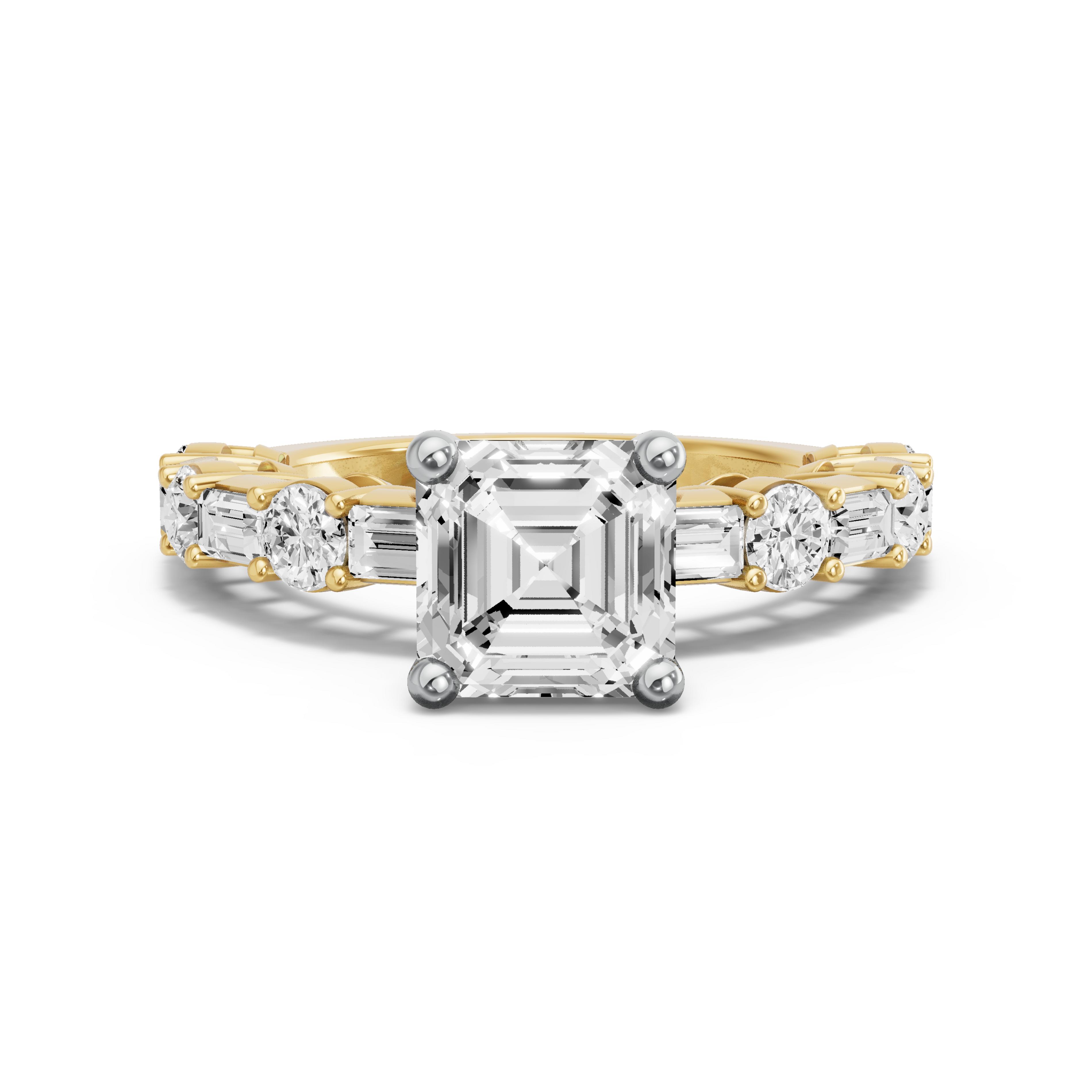 Image for Asscher Surprise diamond Ring with Alternating Baguette band in 14K Rose Gold