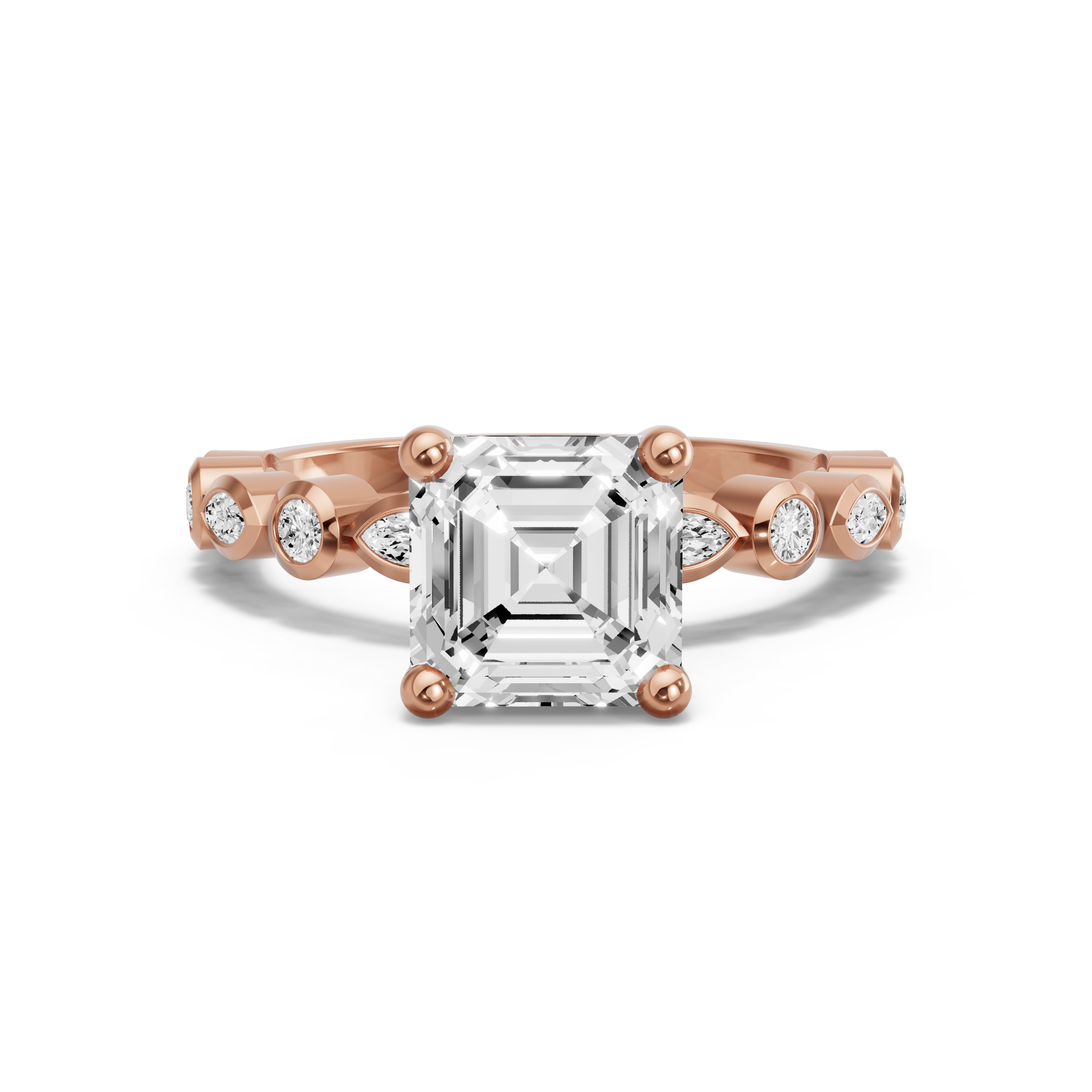 Image for Asscher Surprise diamond Ring with Alternating Marquise band in 14K Yellow Gold