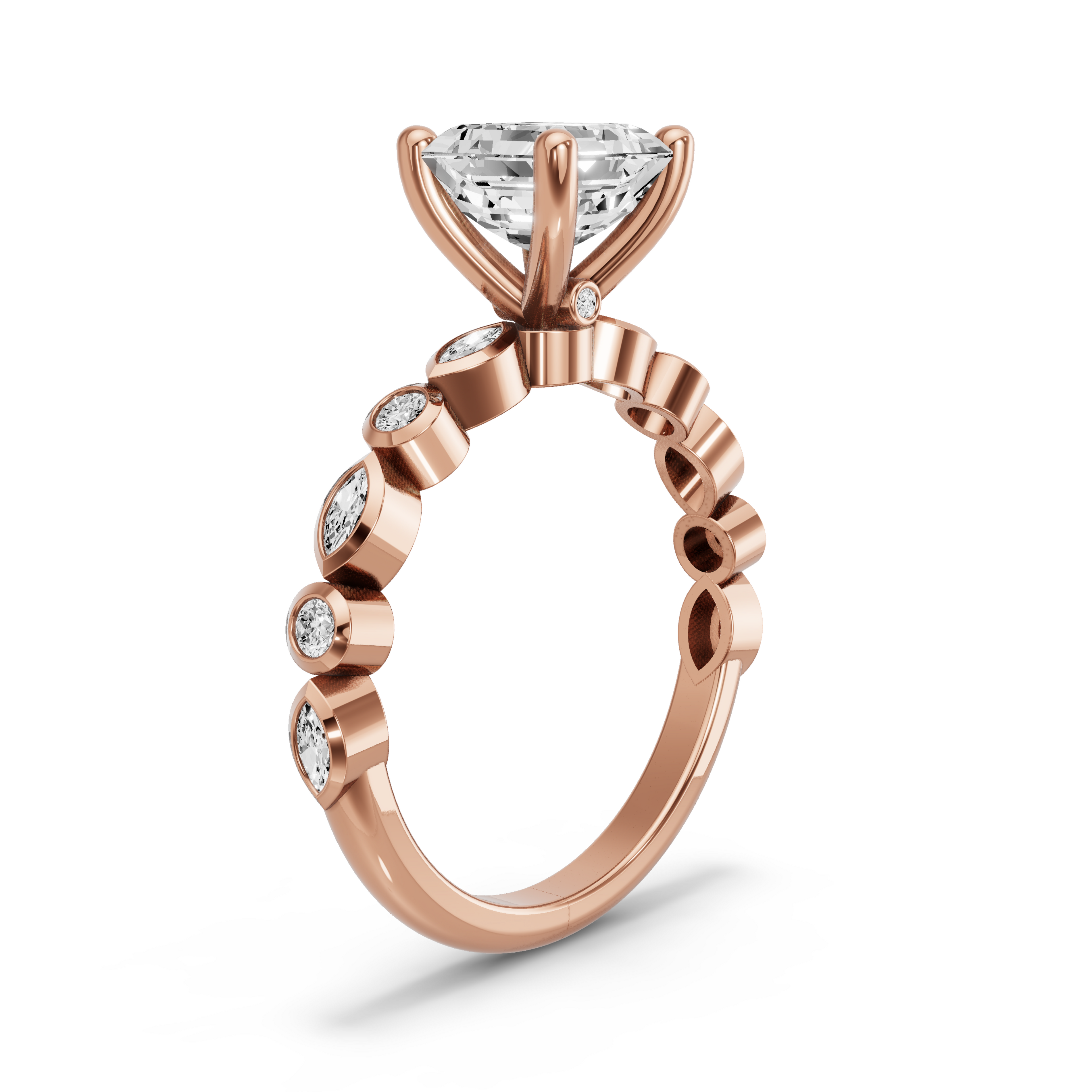 Image for Asscher Surprise diamond Ring with Alternating Marquise band in 18K Yellow Gold
