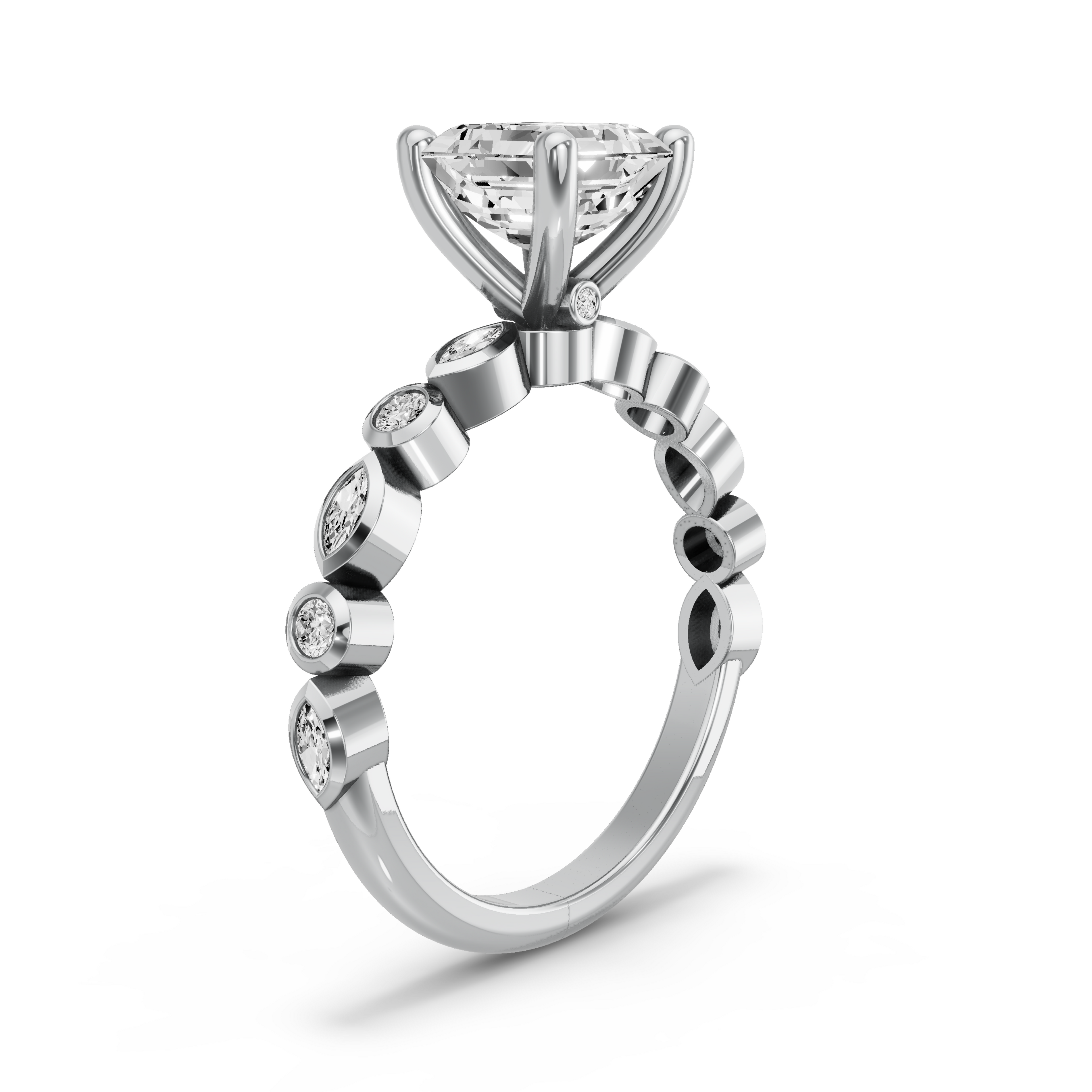 Image for Asscher Surprise diamond Ring with Alternating Marquise band in 14K Two Tone Rose Gold