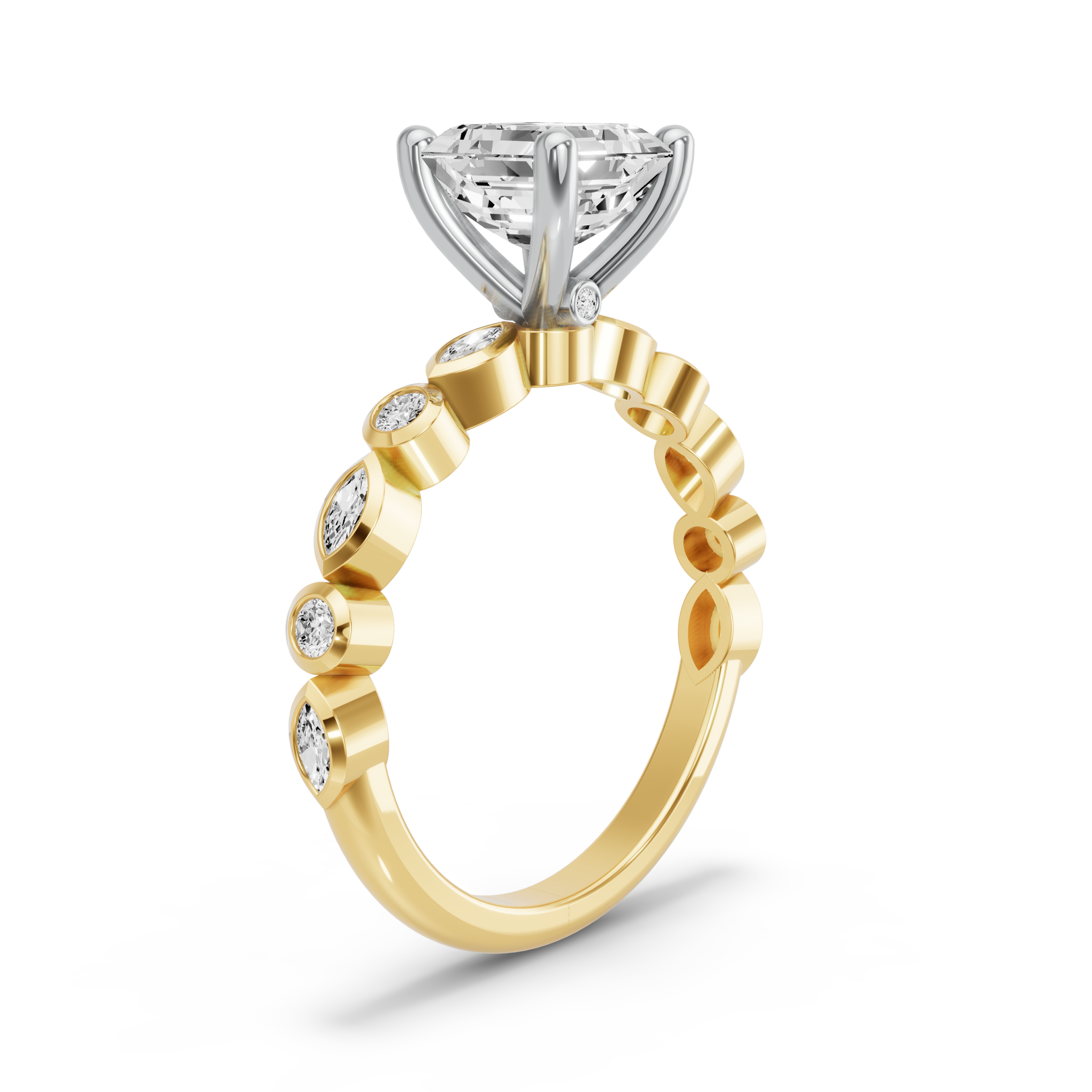 Image for Asscher Surprise diamond Ring with Alternating Marquise band in 18K Rose Gold