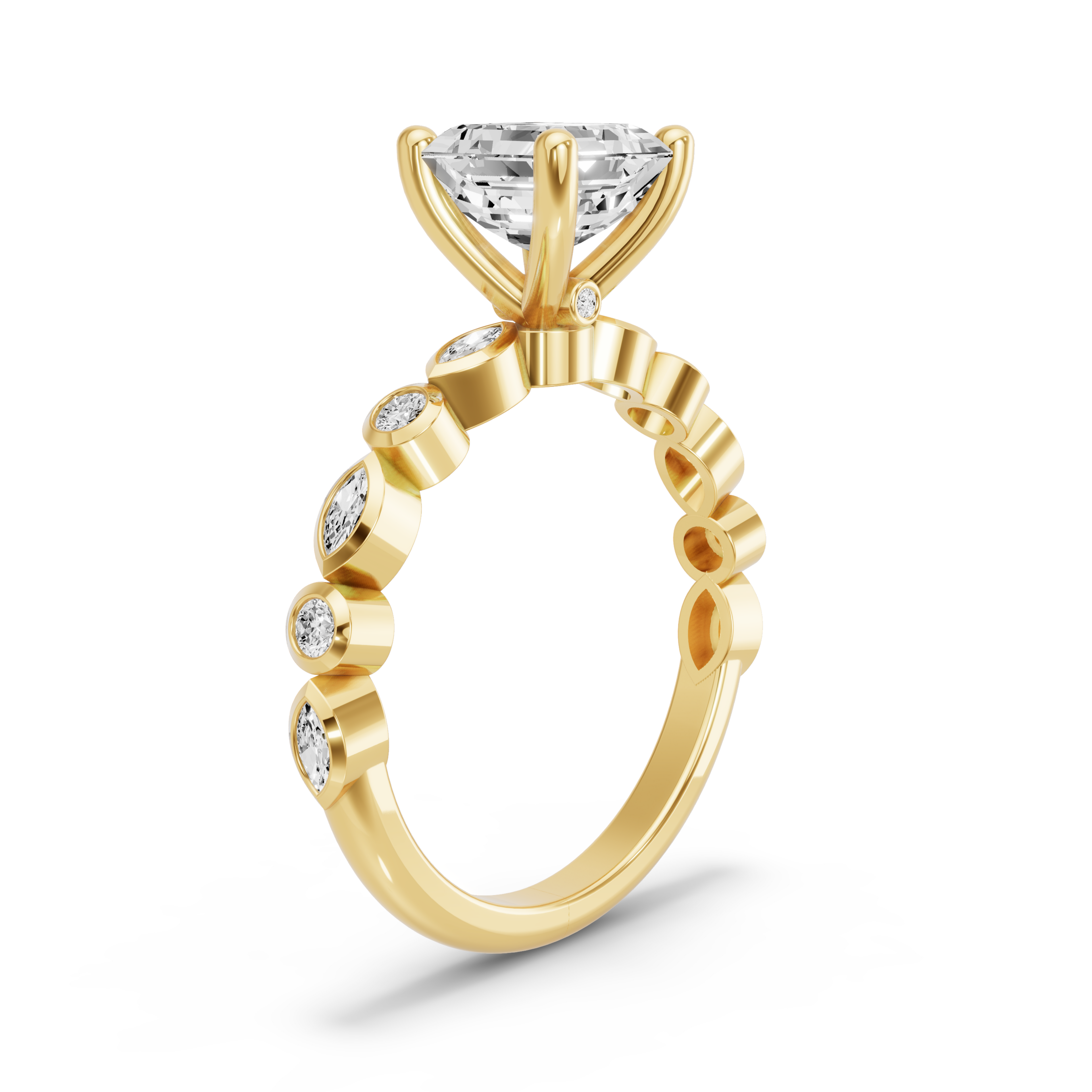 Image for Asscher Surprise diamond Ring with Alternating Marquise band in 14K White Gold