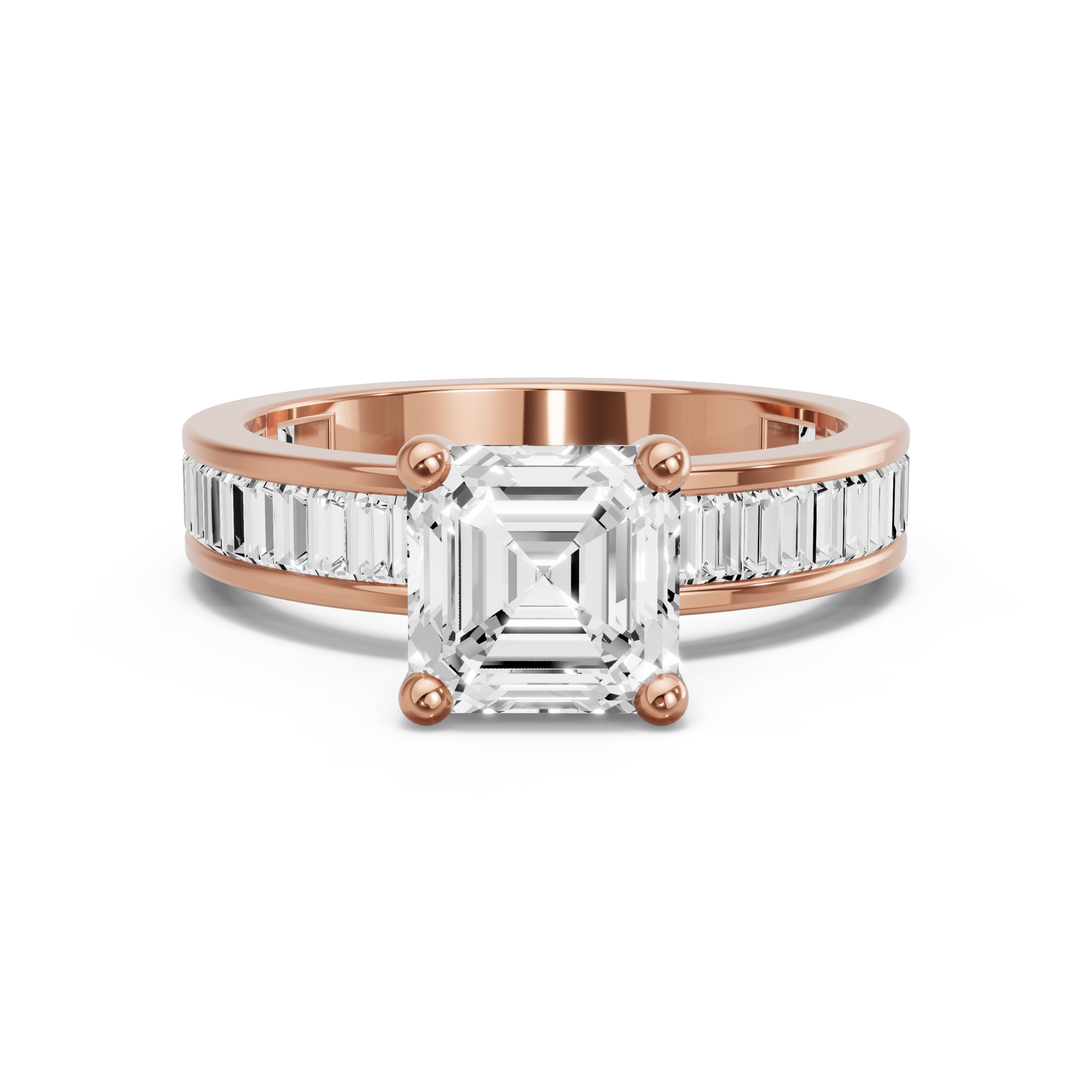 Image for Asscher Surprise diamond Ring with Baguette Channel band in 10K Yellow Gold