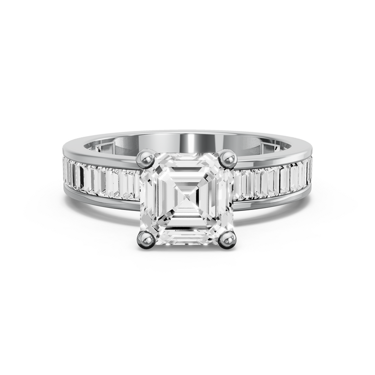 Image for Asscher Surprise diamond Ring with Baguette Channel band in 10K White Gold
