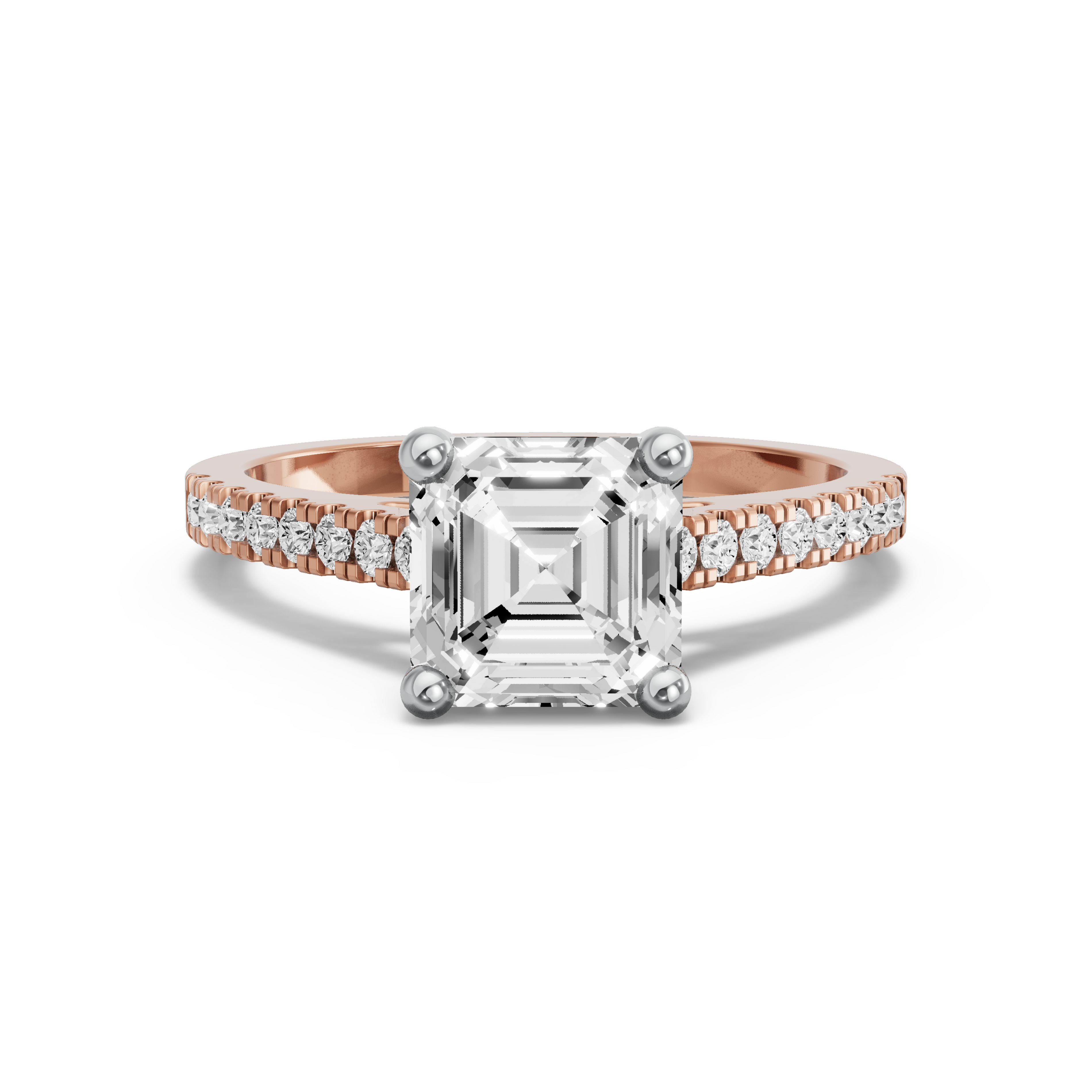 Image for Asscher Surprise diamond Ring with Cathedral Pave band in 14K Two Tone Yellow Gold
