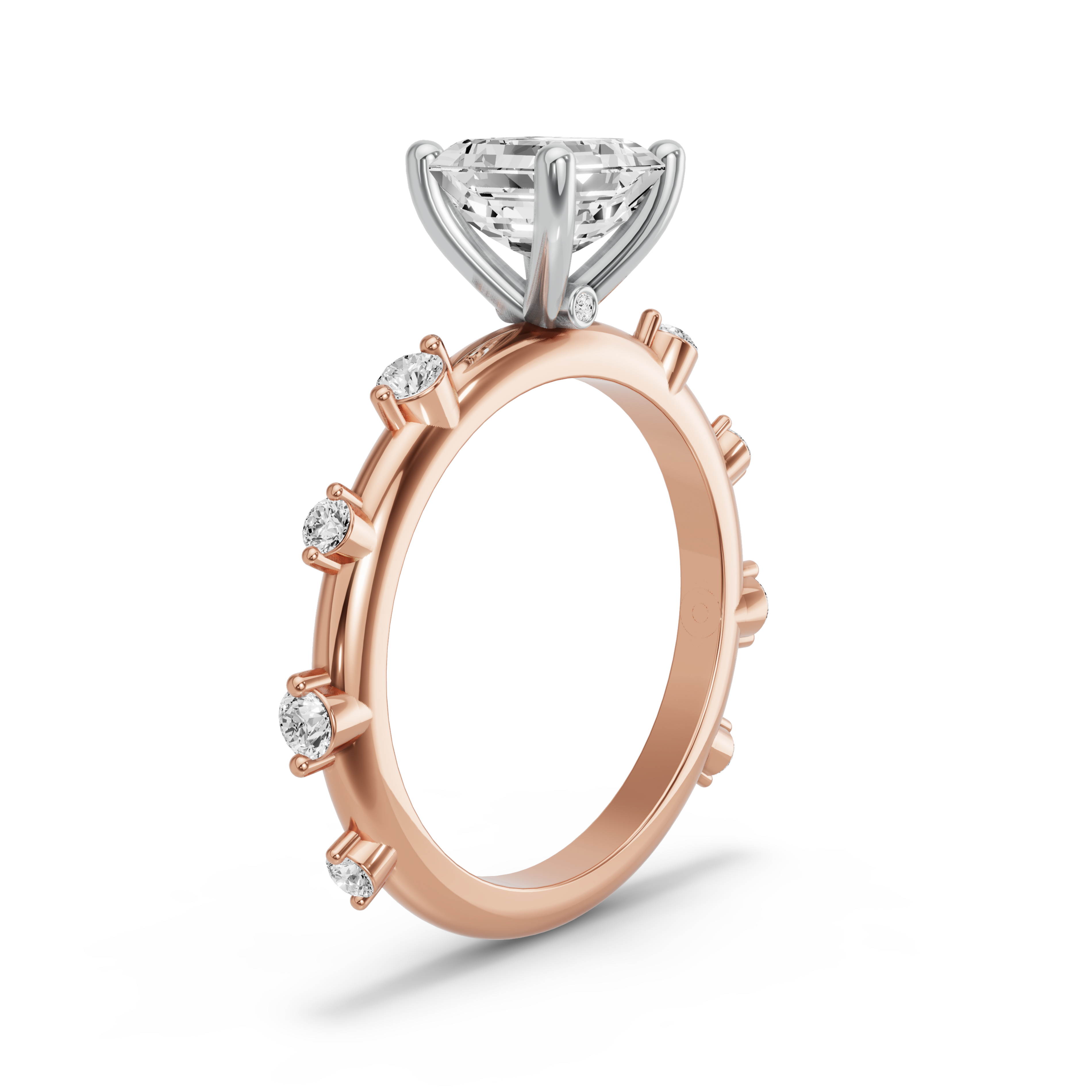 Image for Asscher Surprise diamond Ring with Floating Station band in 18K Two Tone Yellow Gold