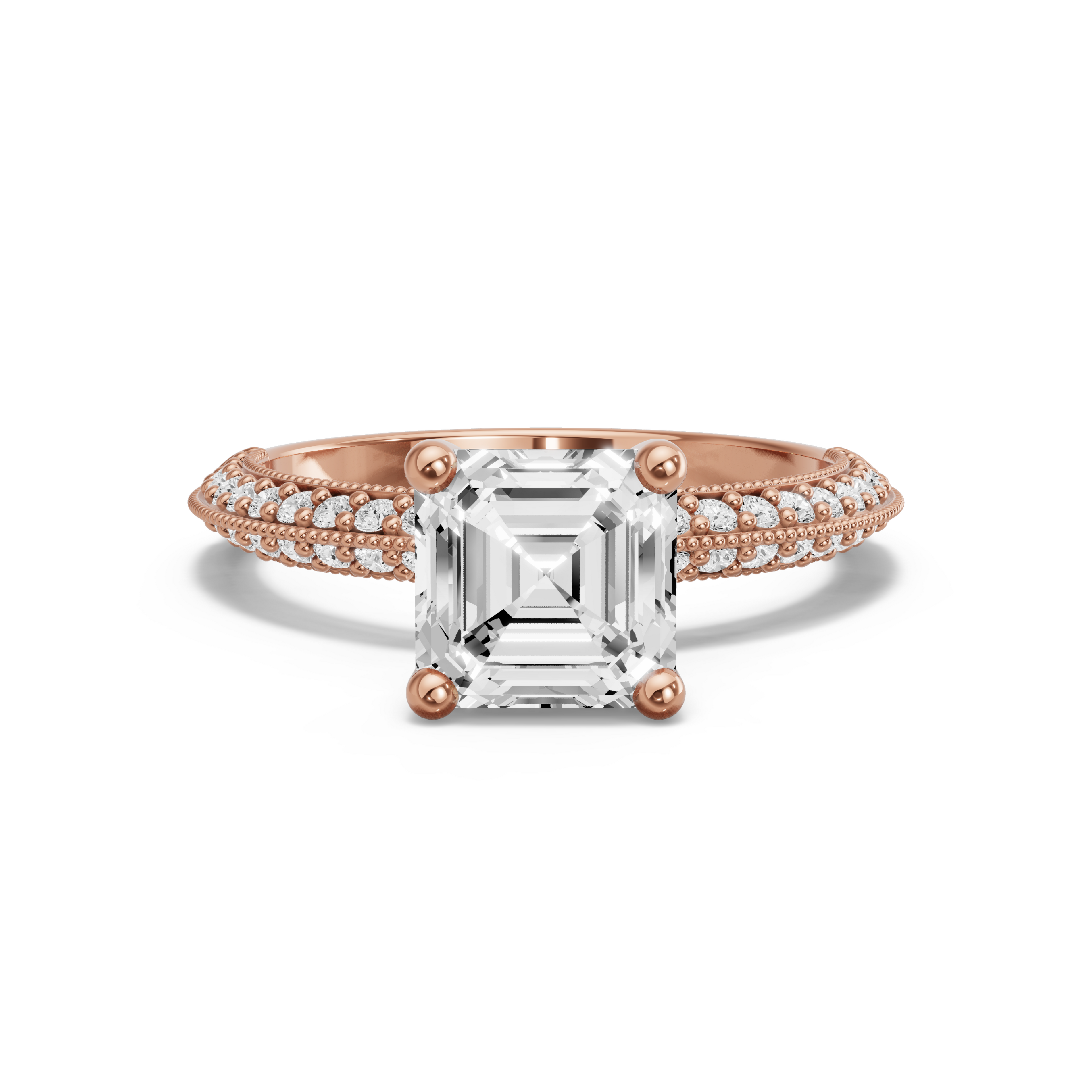 Image for Asscher Surprise diamond Ring with Knife Edge Pave band in 14K Yellow Gold