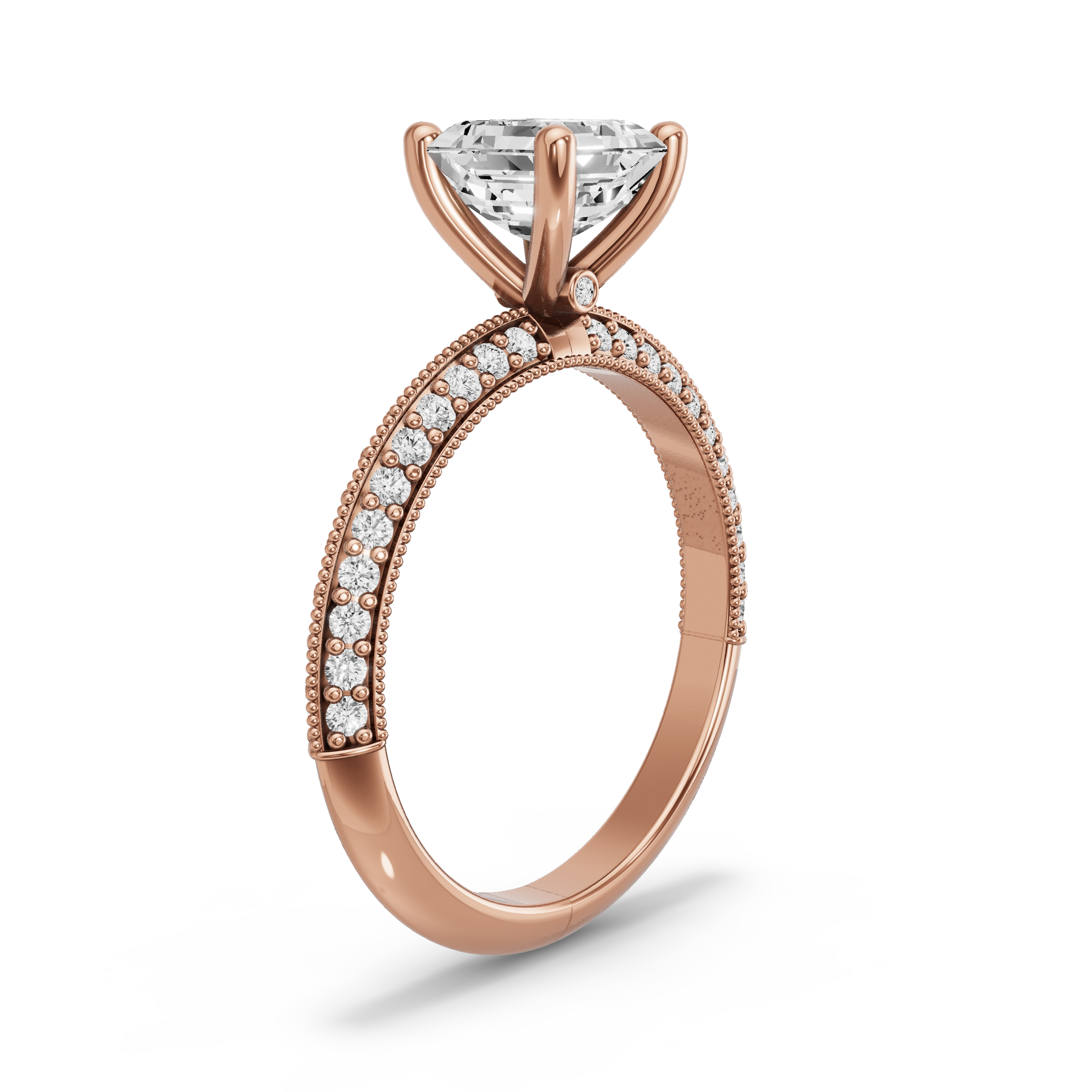 Image for Asscher Surprise diamond Ring with Knife Edge Pave band in 10K Yellow Gold