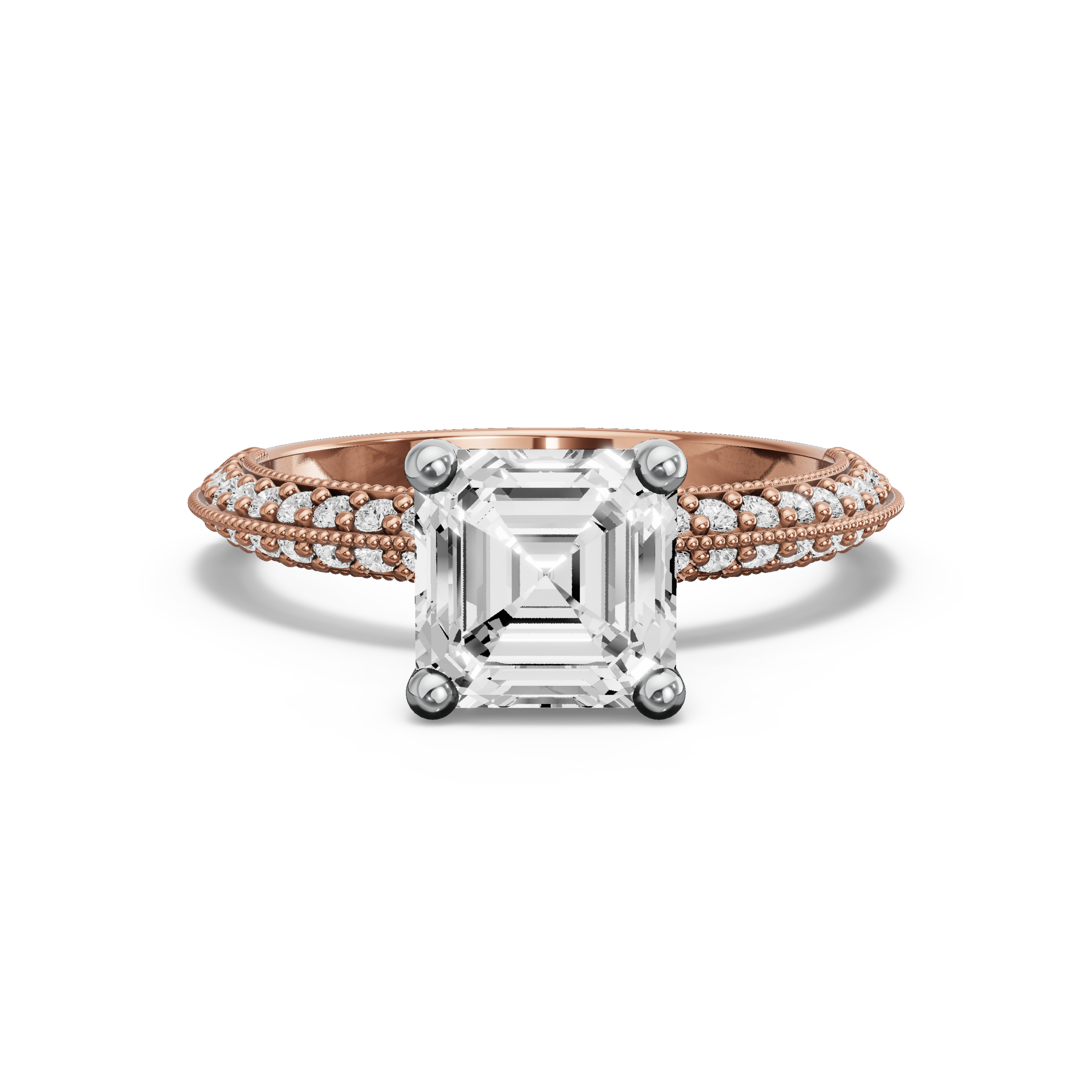 Image for Asscher Surprise diamond Ring with Knife Edge Pave band in 14K Two Tone Rose Gold