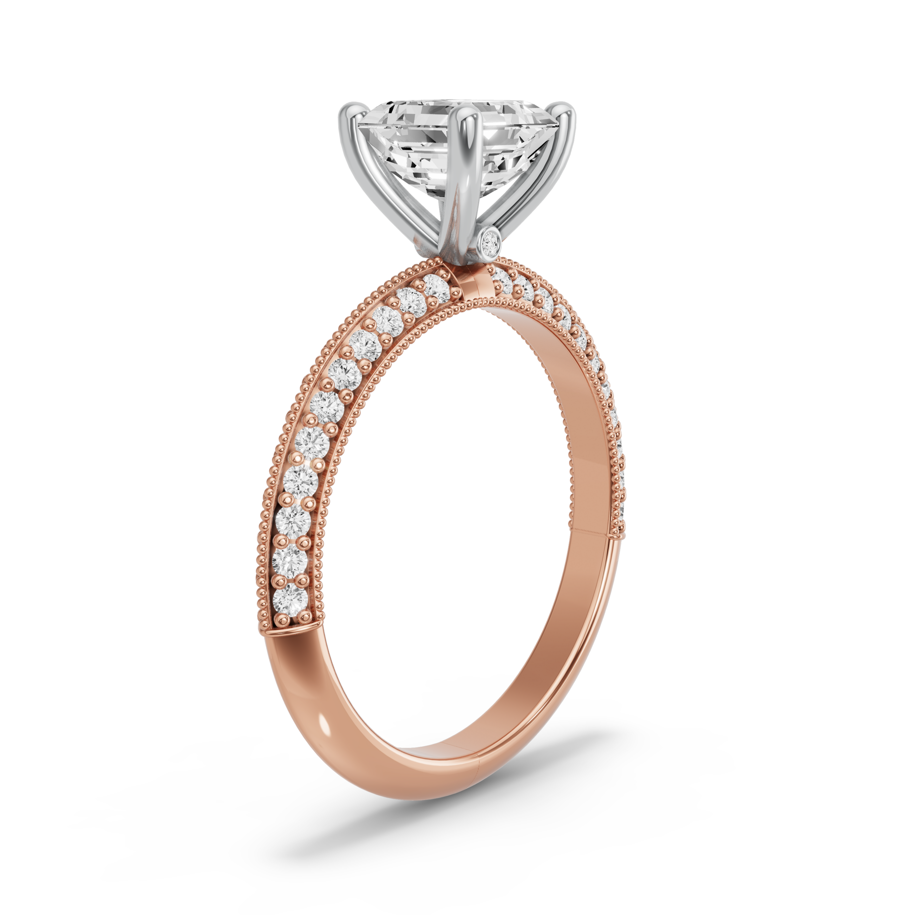 Image for Asscher Surprise diamond Ring with Knife Edge Pave band in 14K Two Tone Rose Gold