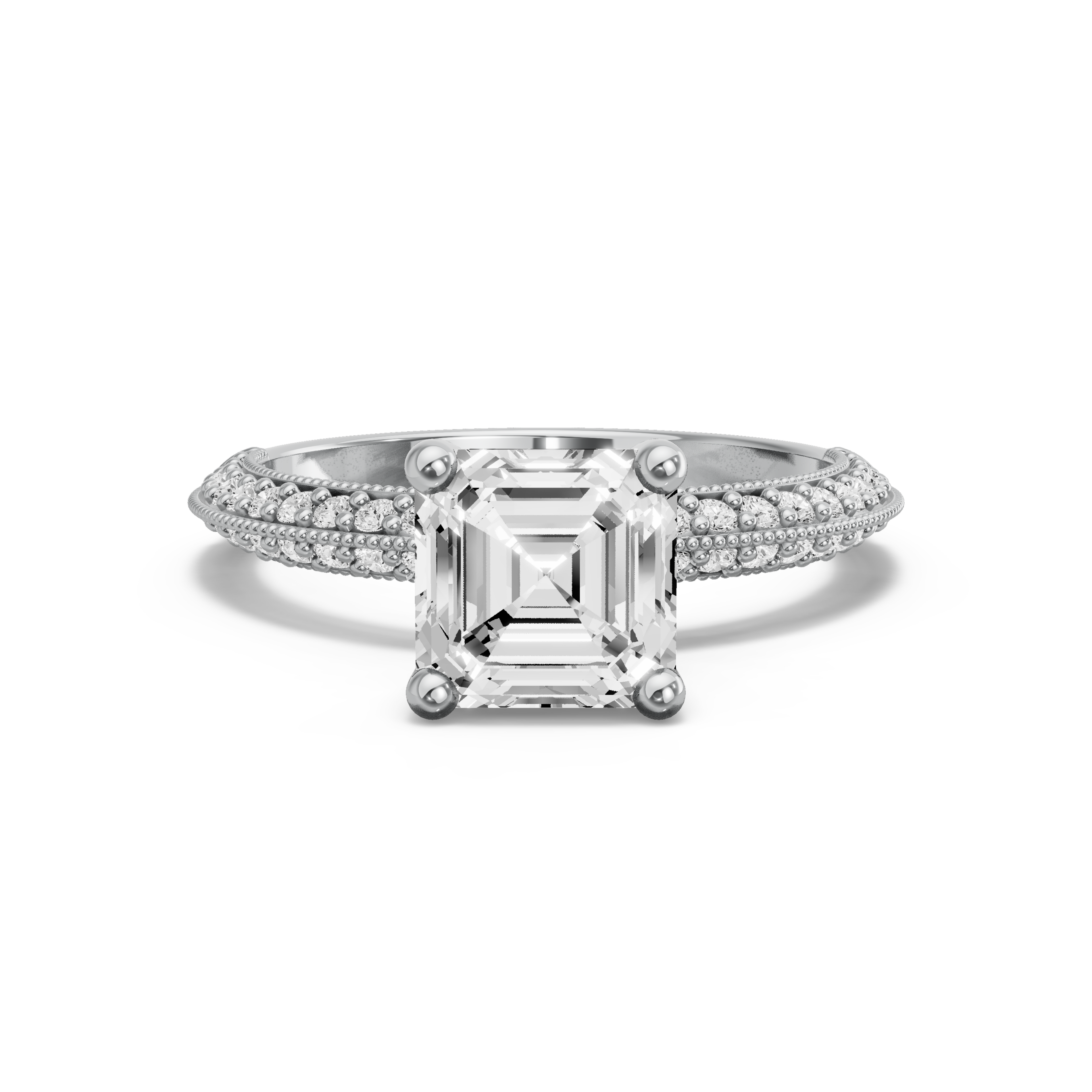 Image for Asscher Surprise diamond Ring with Knife Edge Cathedral band in 950 Platinum