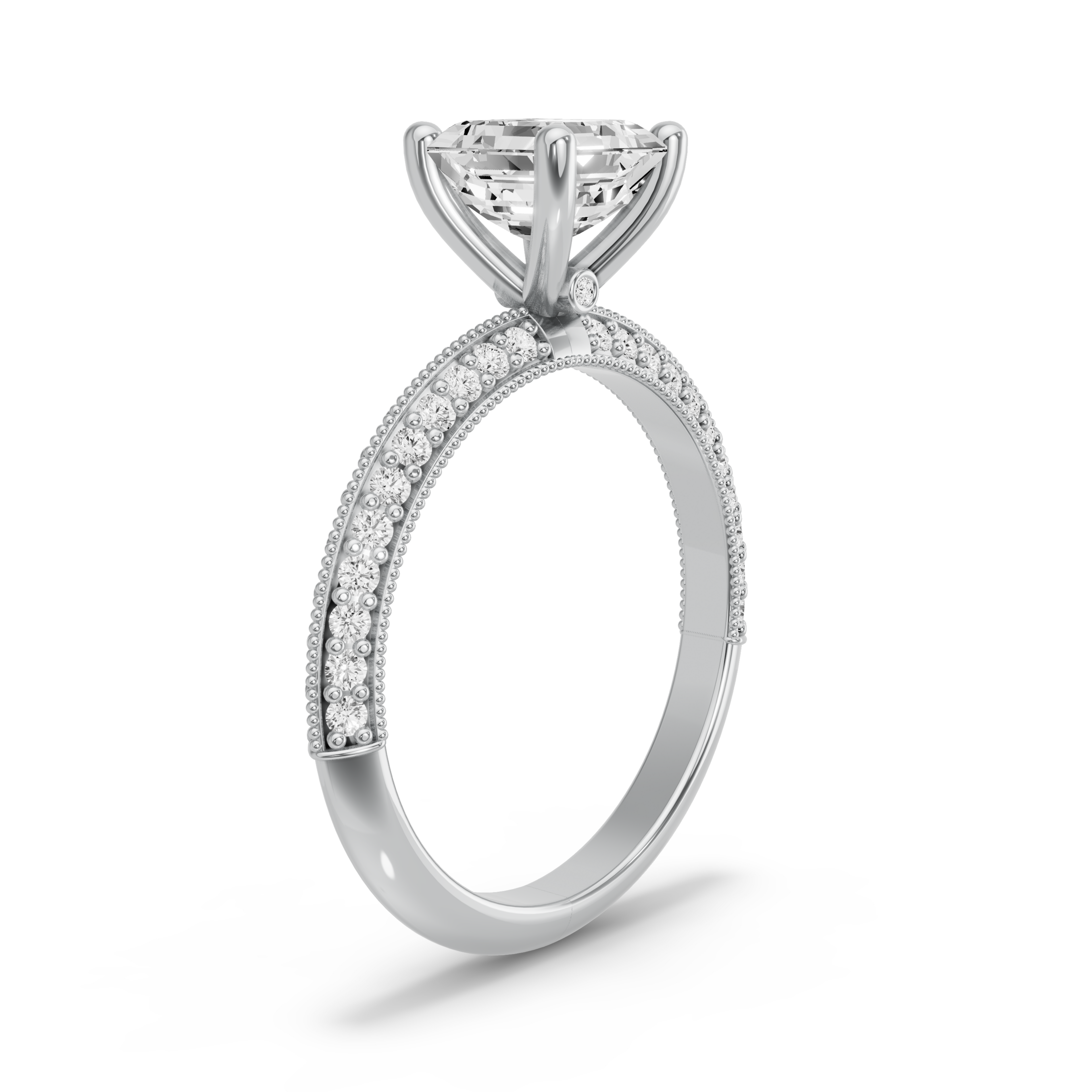 Image for Asscher Surprise diamond Ring with Knife Edge Pave band in 10K Two Tone Rose Gold