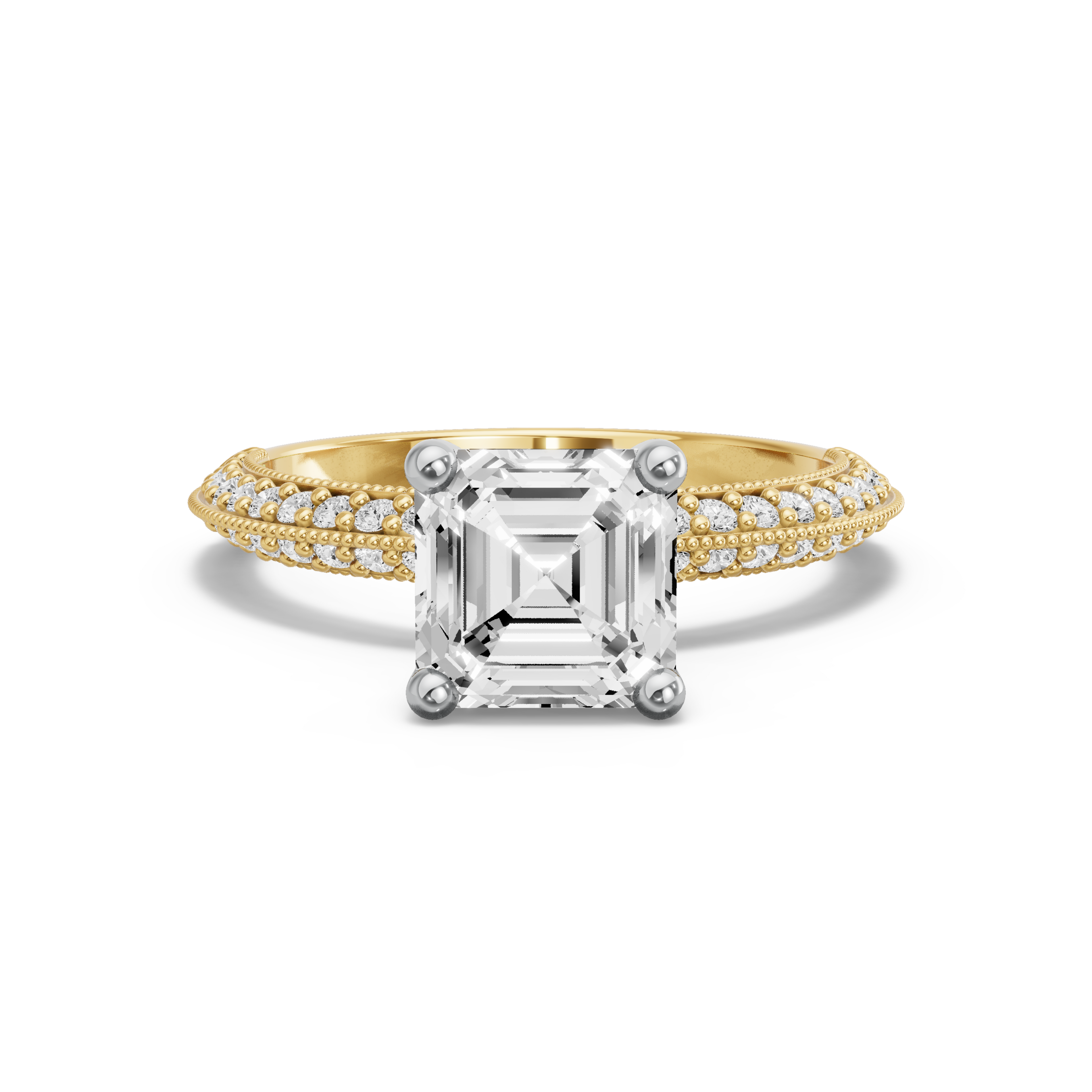 Image for Asscher Surprise diamond Ring with Knife Edge Pave band in 10K Rose Gold