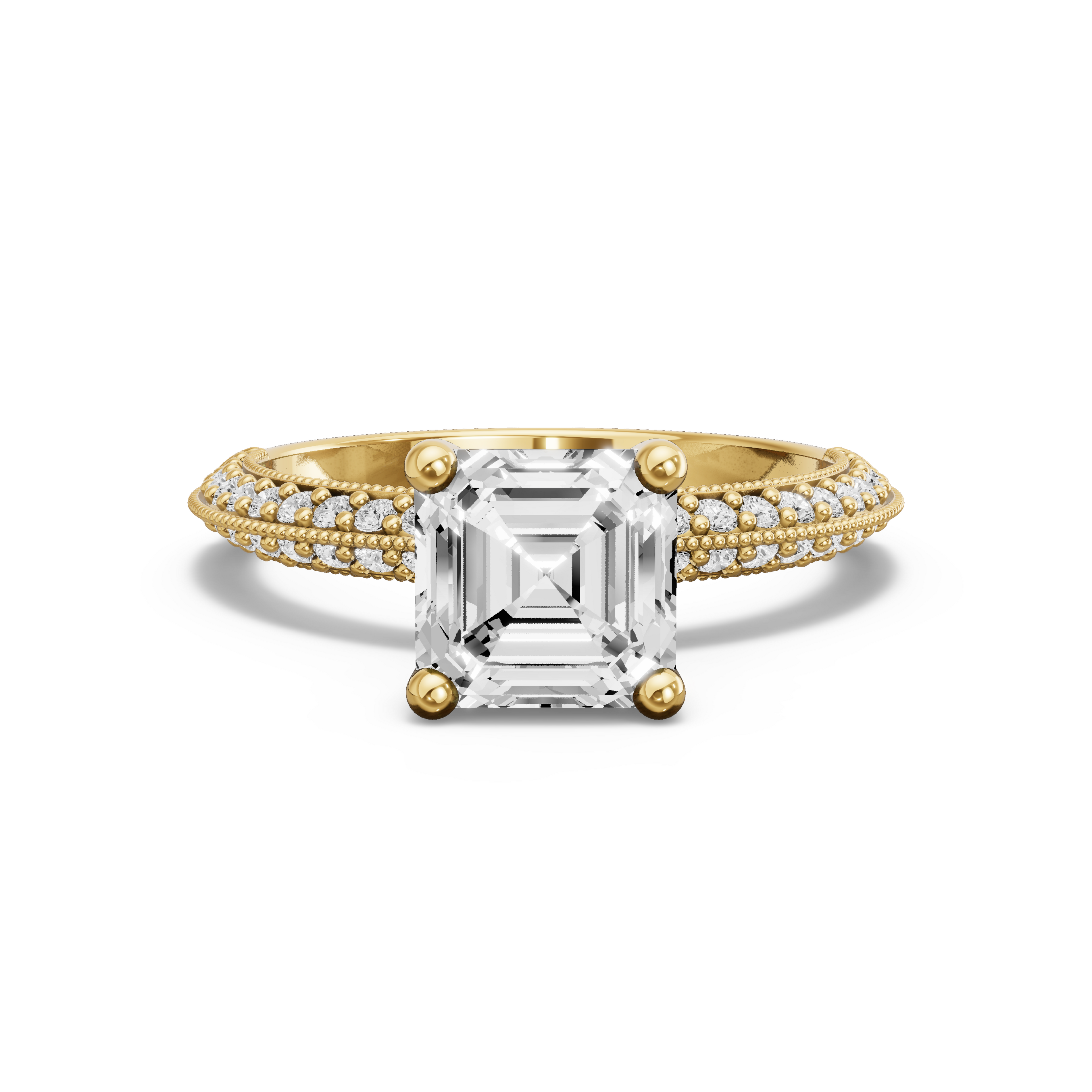 Image for Asscher Surprise diamond Ring with Knife Edge Pave band in 14K White Gold