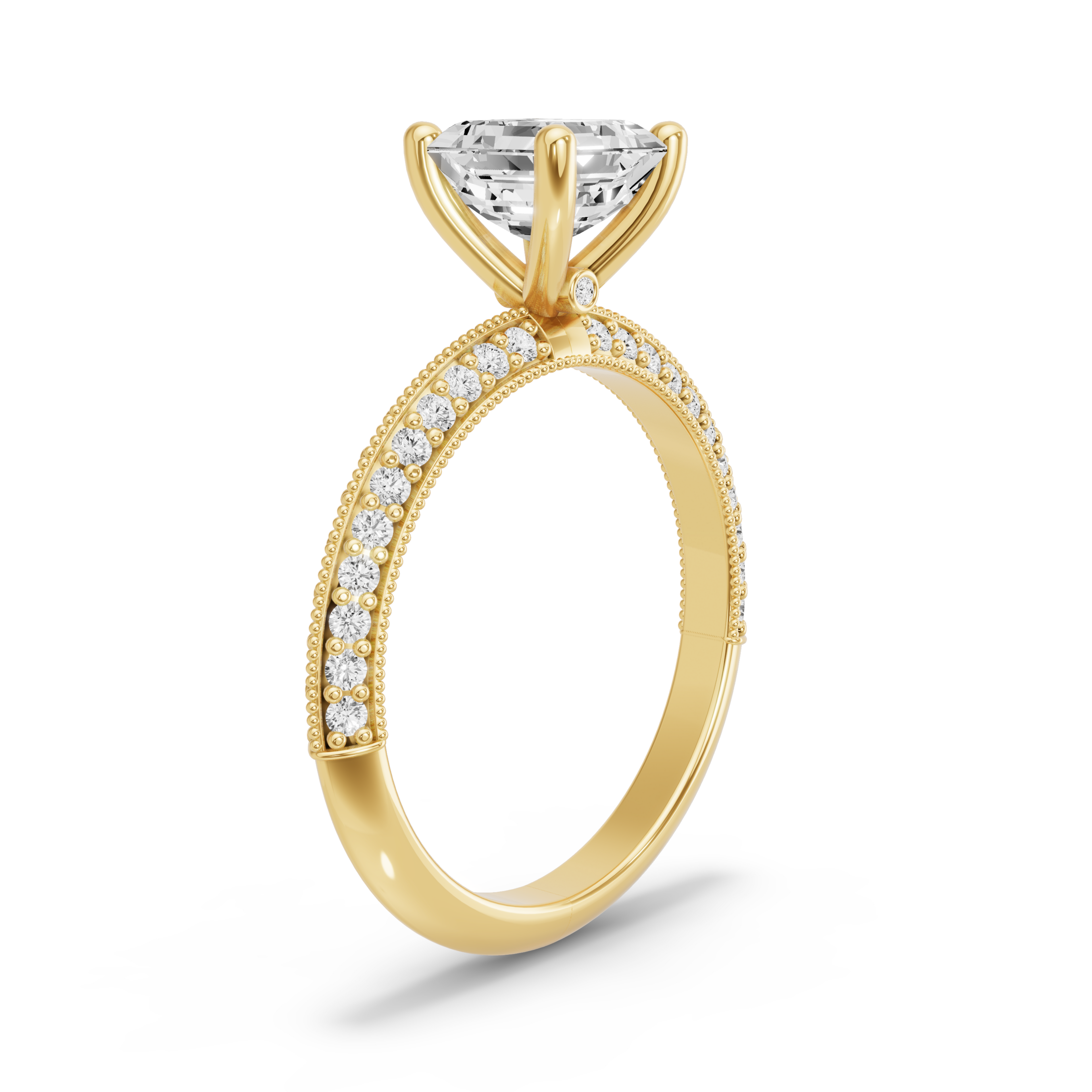 Image for Asscher Surprise diamond Ring with Knife Edge Pave band in 10K White Gold