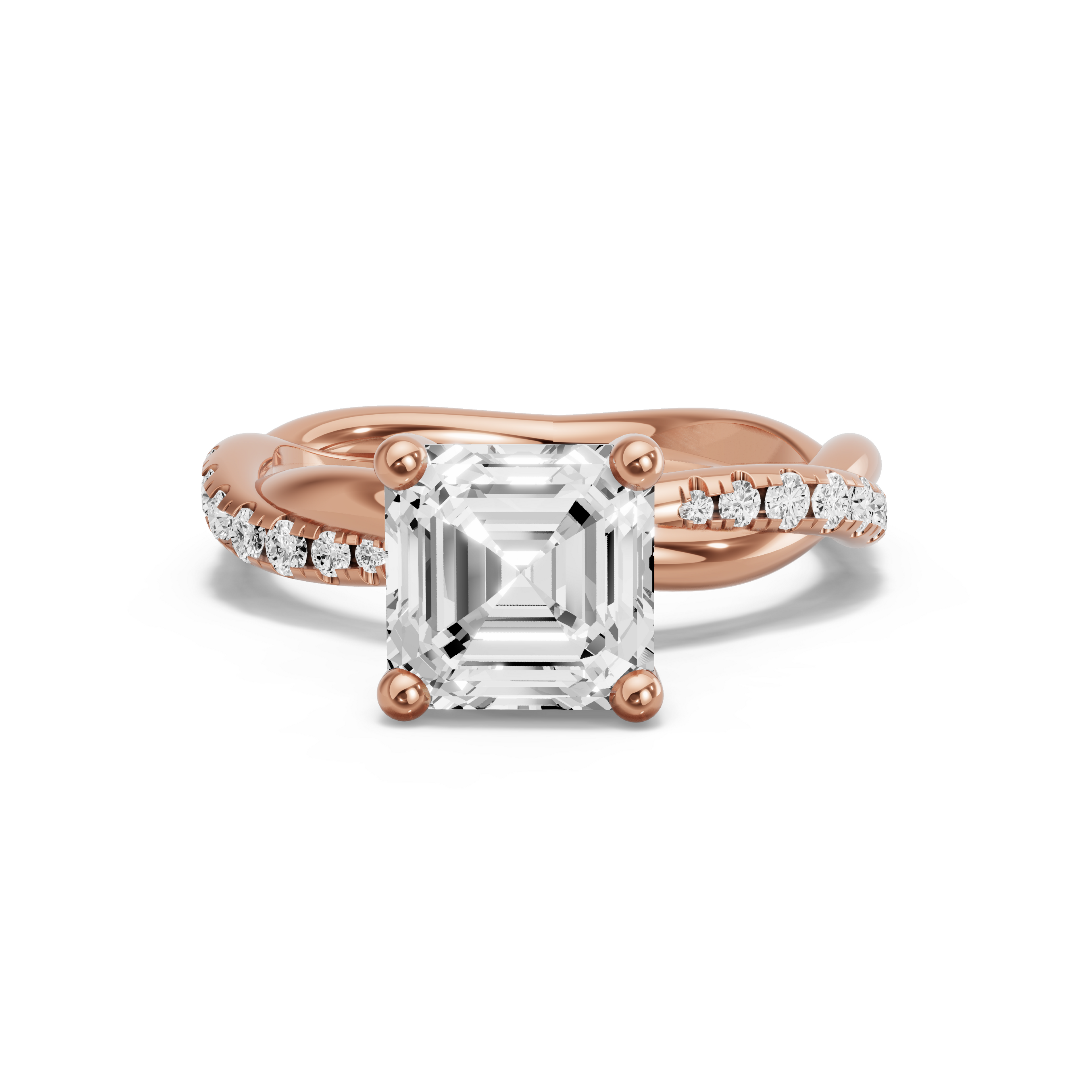 Image for Asscher Surprise diamond Ring with Rope Pave band in 14K Yellow Gold