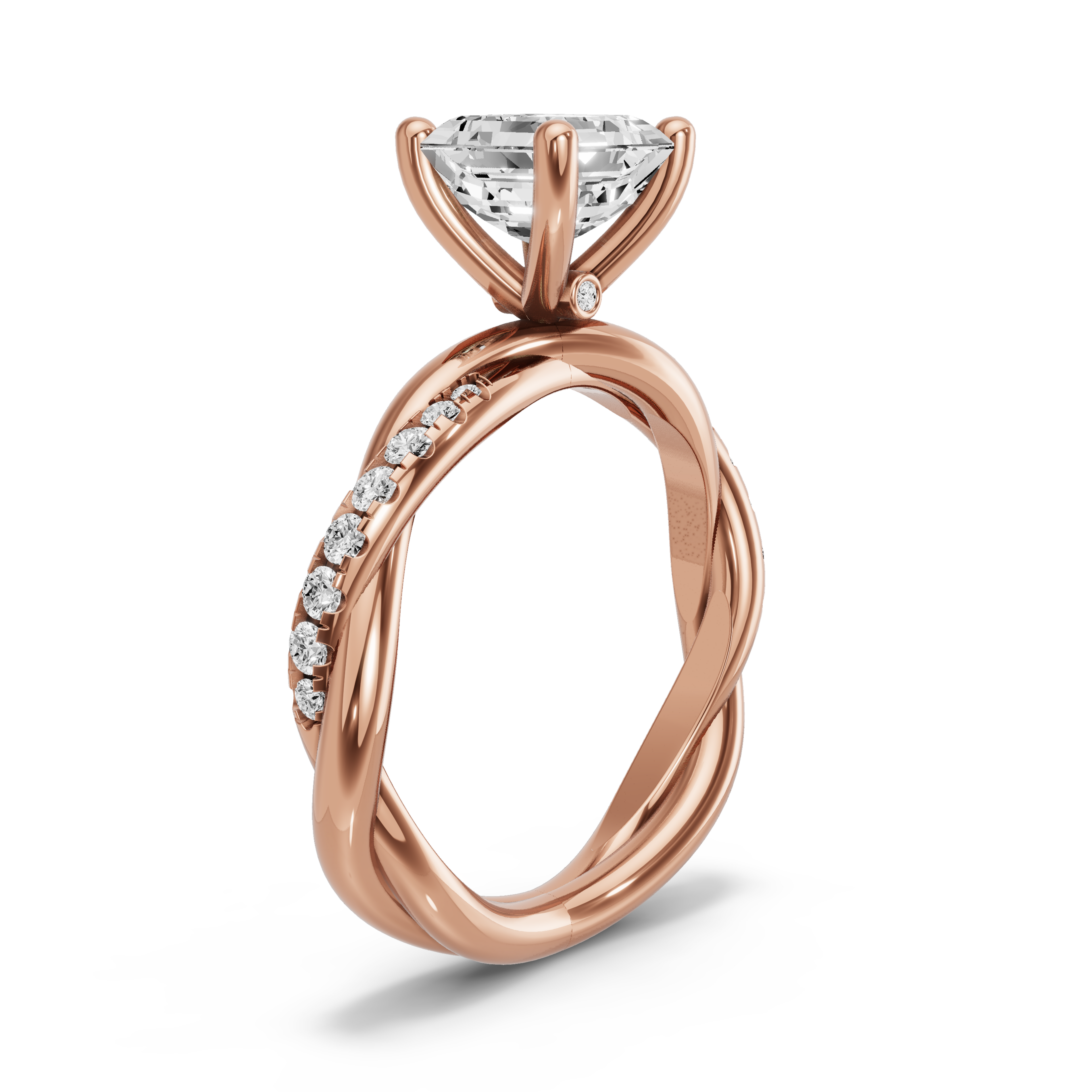 Image for Asscher Surprise diamond Ring with Rope Pave band in 18K Yellow Gold