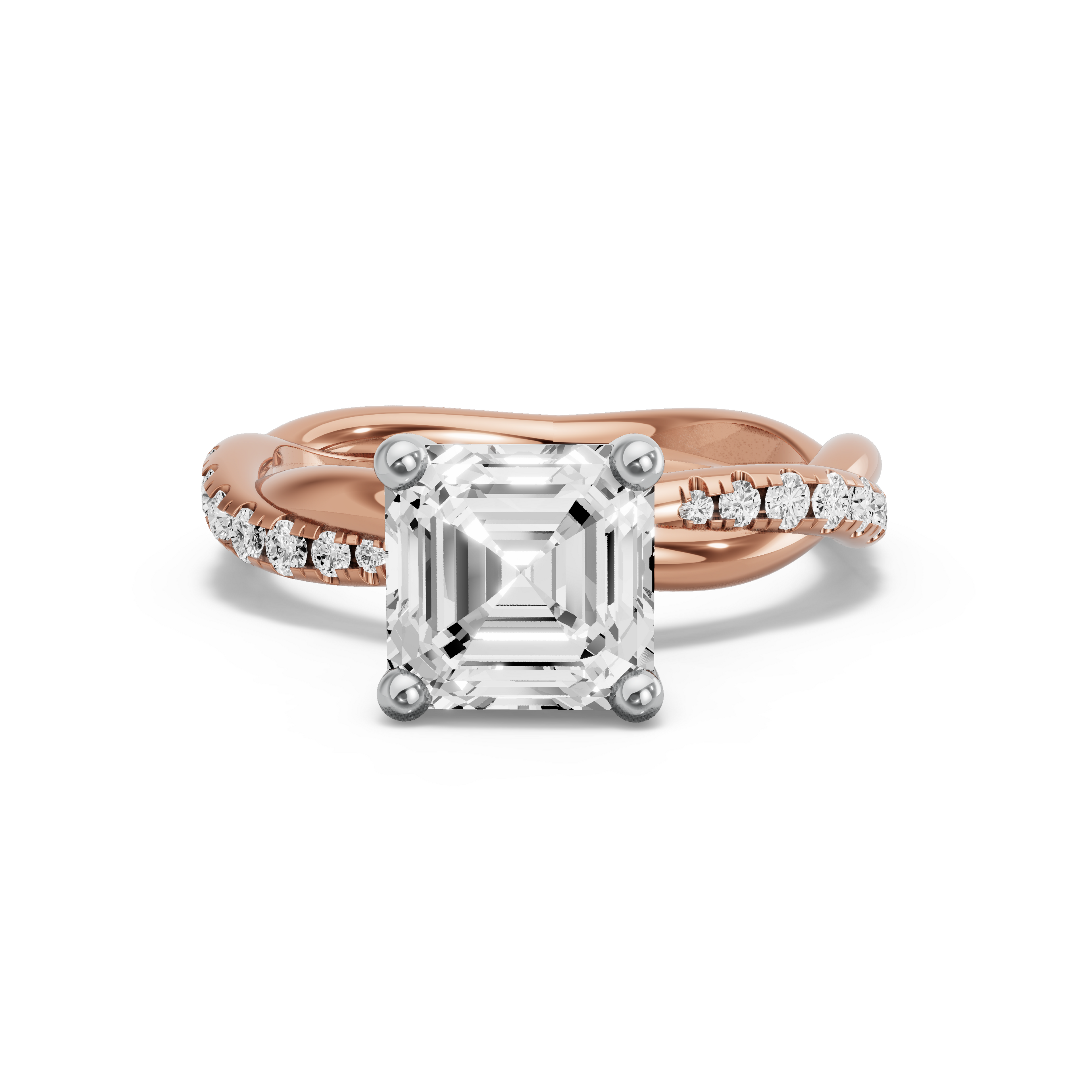 Image for Asscher Surprise diamond Ring with Rope Pave band in 18K Two Tone Yellow Gold