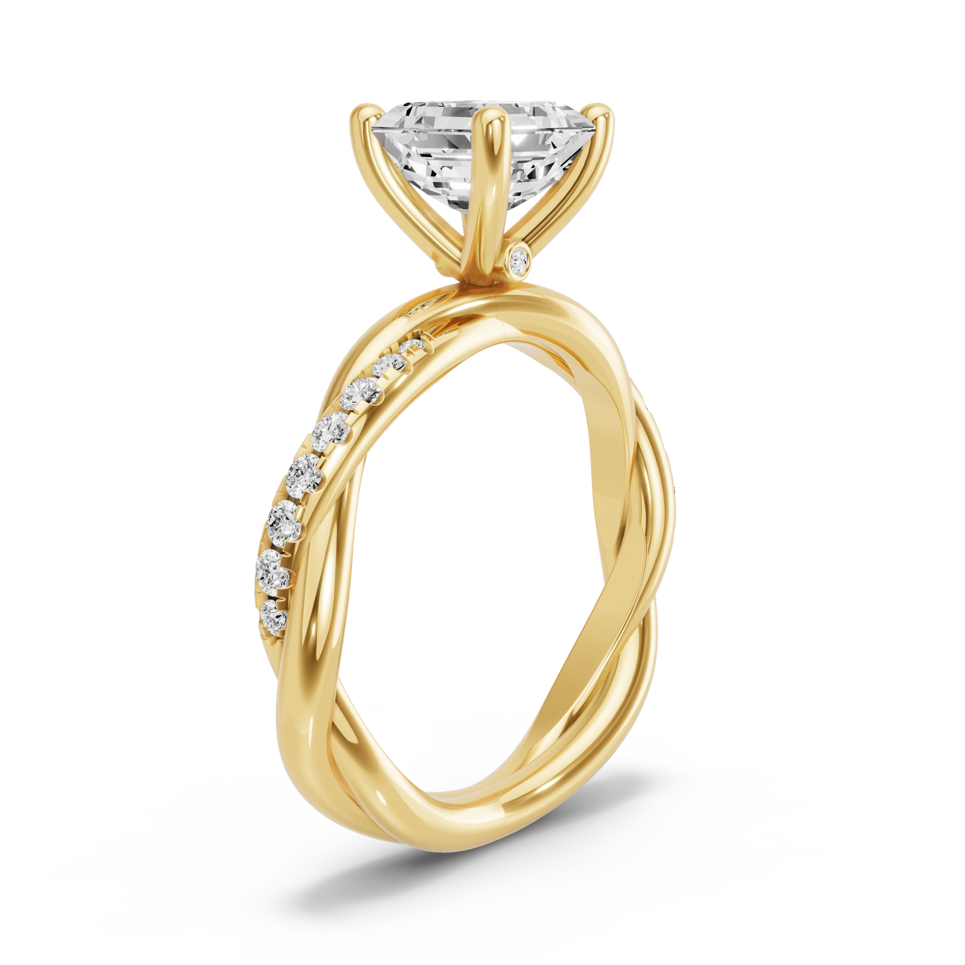Image for Asscher Surprise diamond Ring with Rope Pave band in 18K White Gold