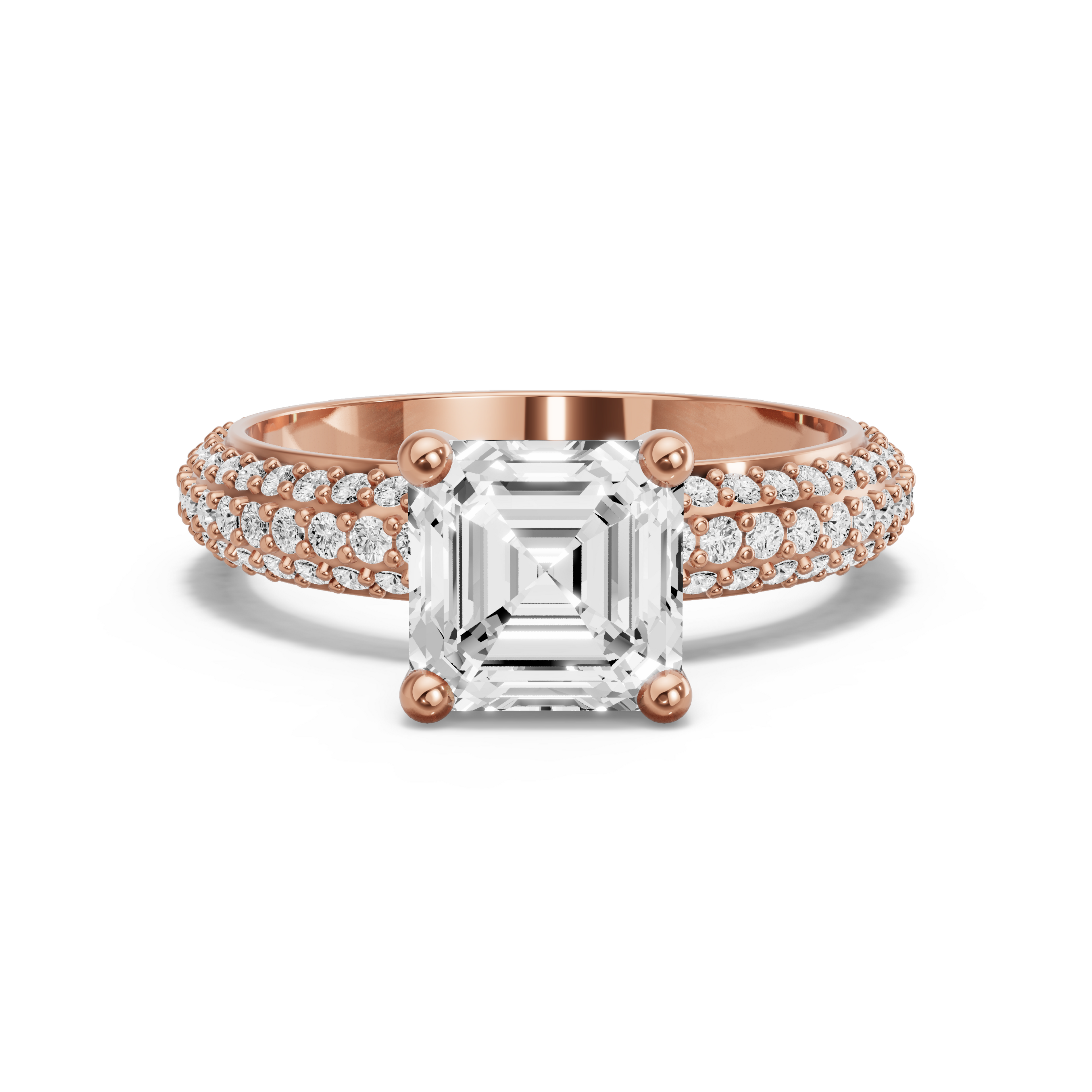 Image for Asscher Surprise diamond Ring with Triple Row Pave band in 18K Yellow Gold