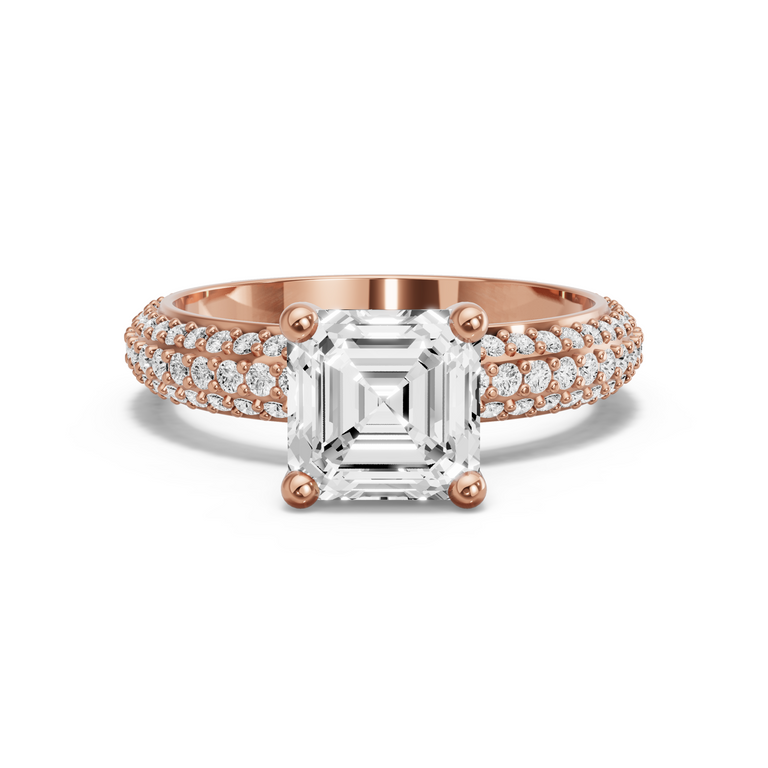 Image for Asscher Surprise diamond Ring with Triple Row Pave band in 14K Yellow Gold