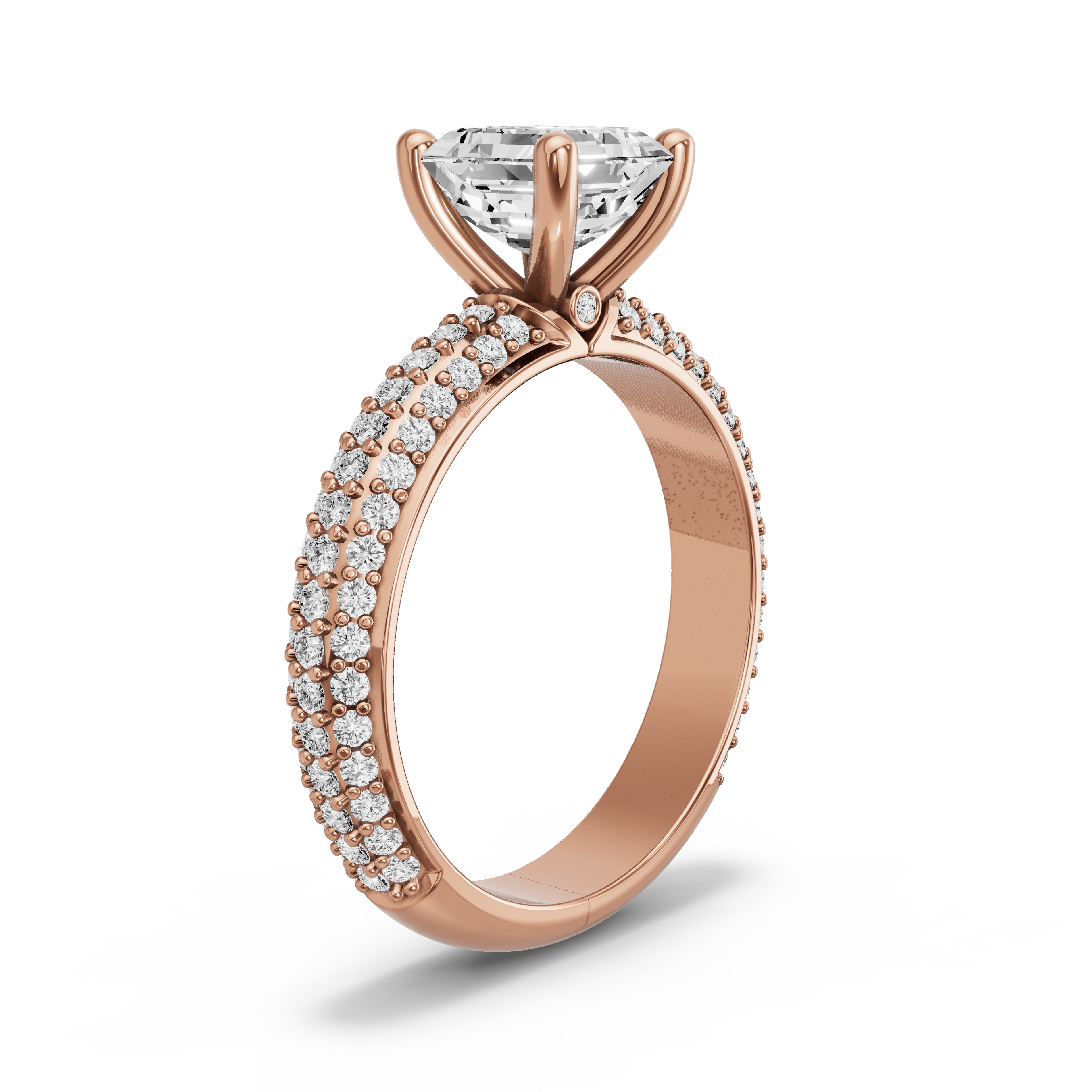 Image for Asscher Surprise diamond Ring with Triple Row Pave band in 18K Yellow Gold