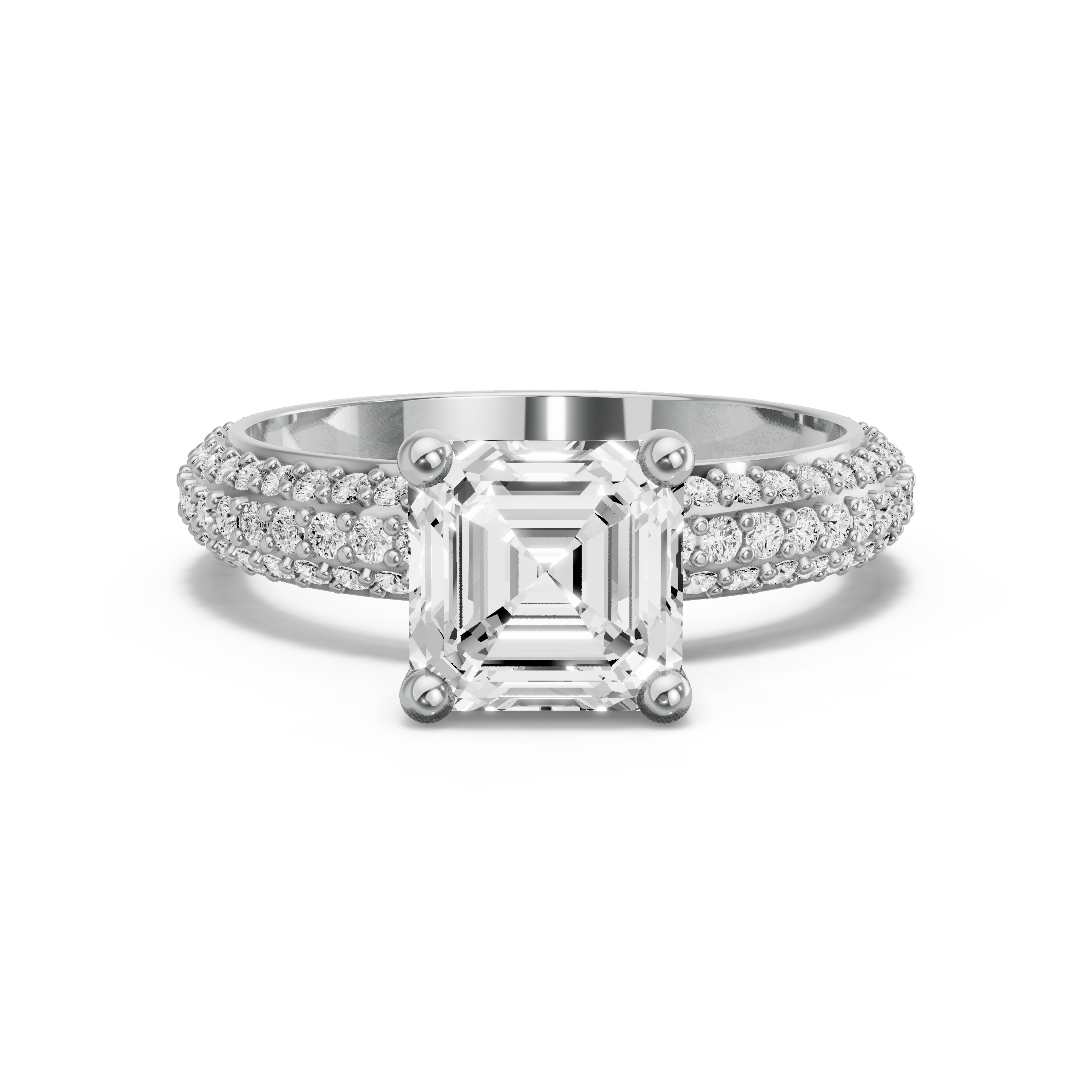 Image for Asscher Surprise diamond Ring with Triple Row Pave band in 10K Two Tone Rose Gold