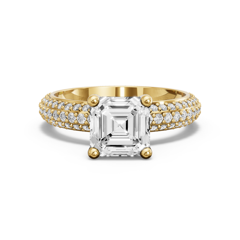 Image for Asscher Surprise diamond Ring with Triple Row Pave band in 18K Yellow Gold