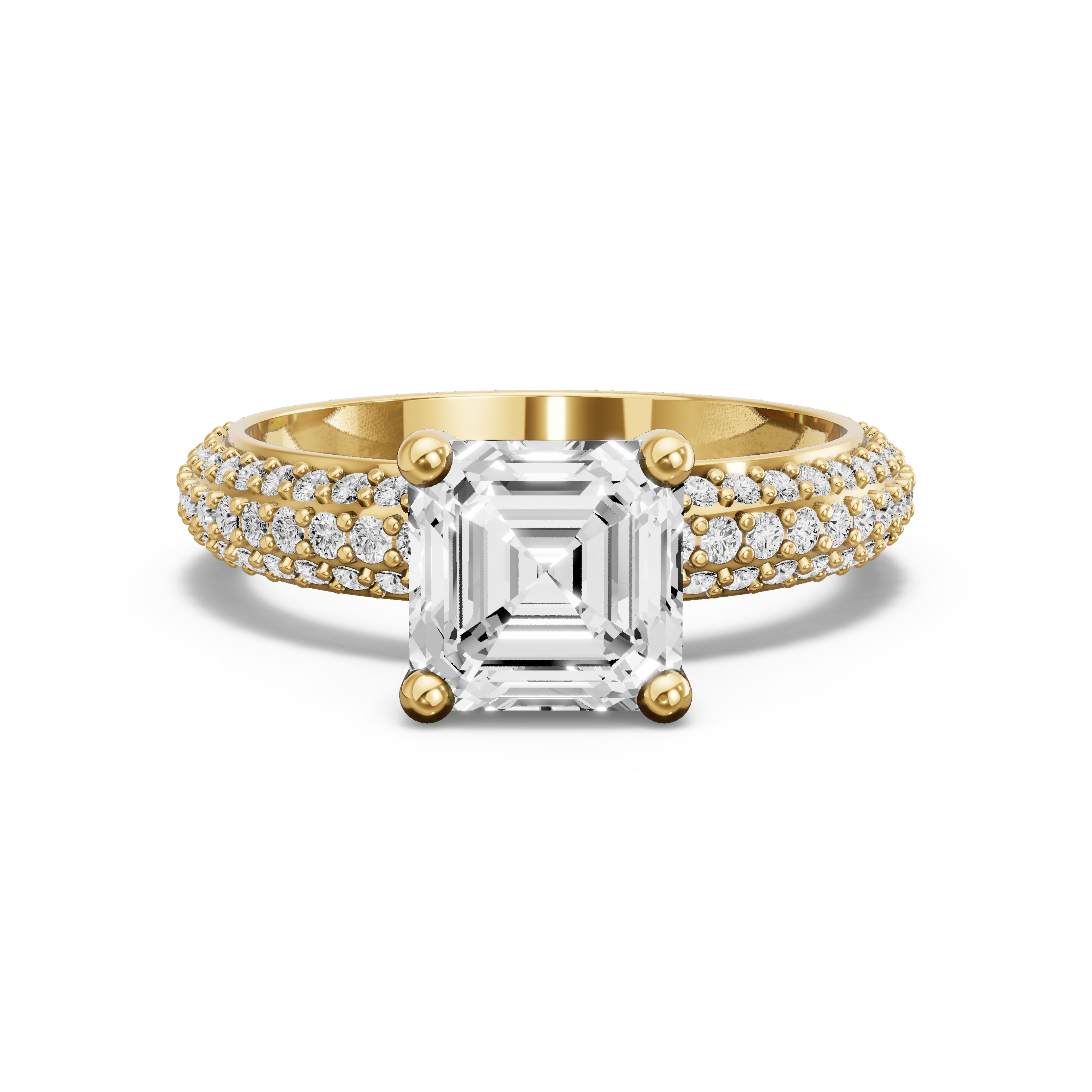 Image for Asscher Surprise diamond Ring with Triple Row Pave band in 14K White Gold