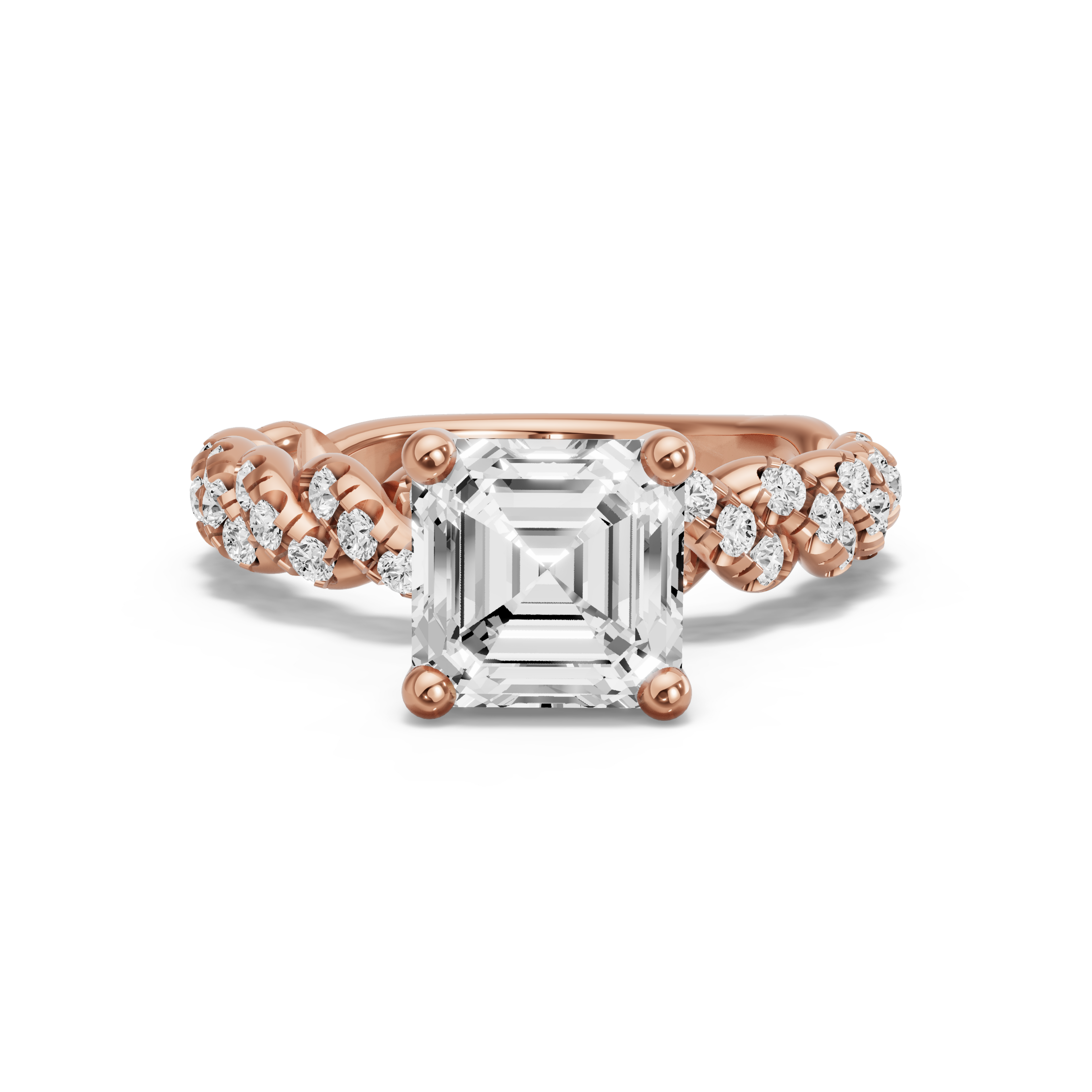 Image for Asscher Surprise diamond Ring with Twist Pave band in 10K Yellow Gold