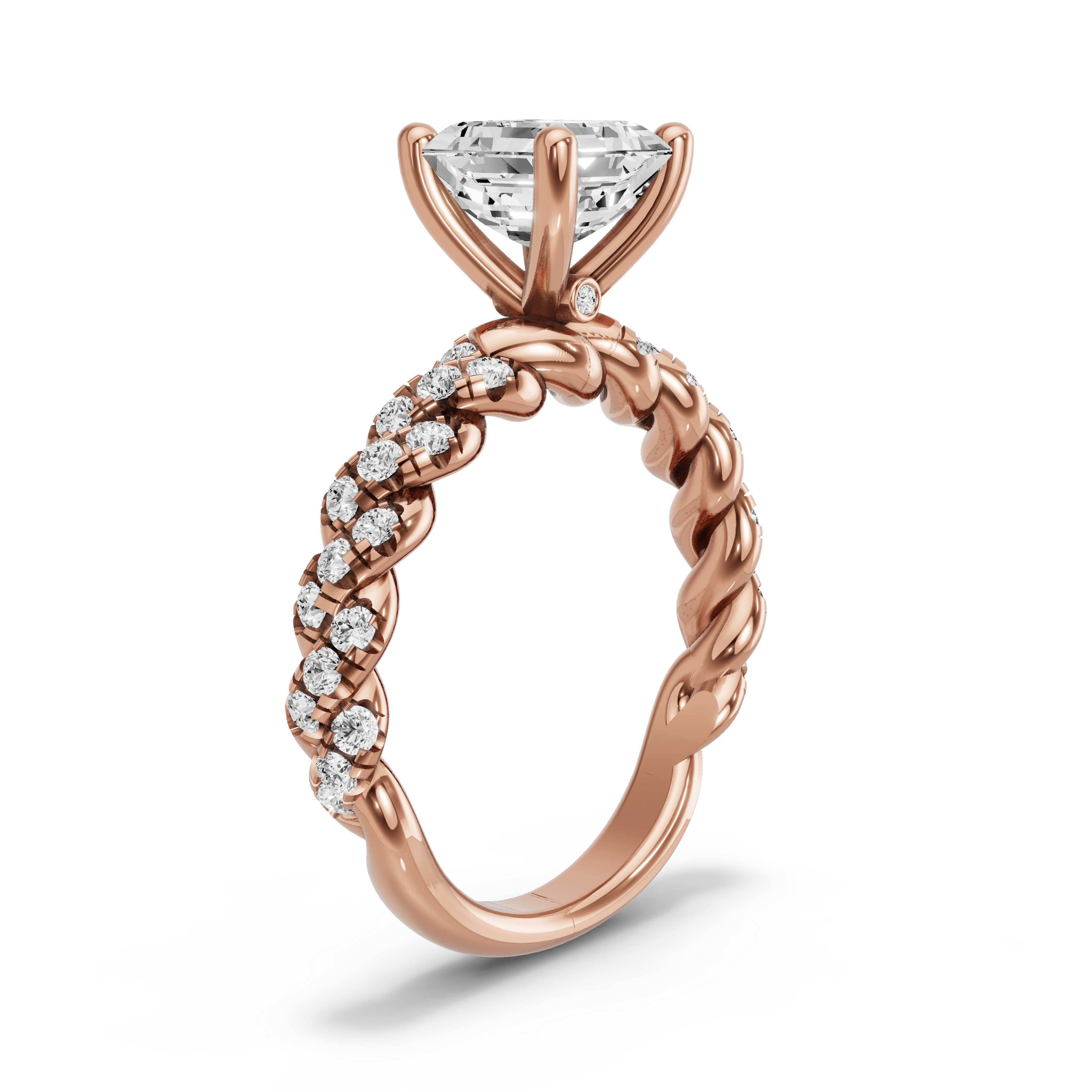 Image for Asscher Surprise diamond Ring with Twist Pave band in 18K Yellow Gold