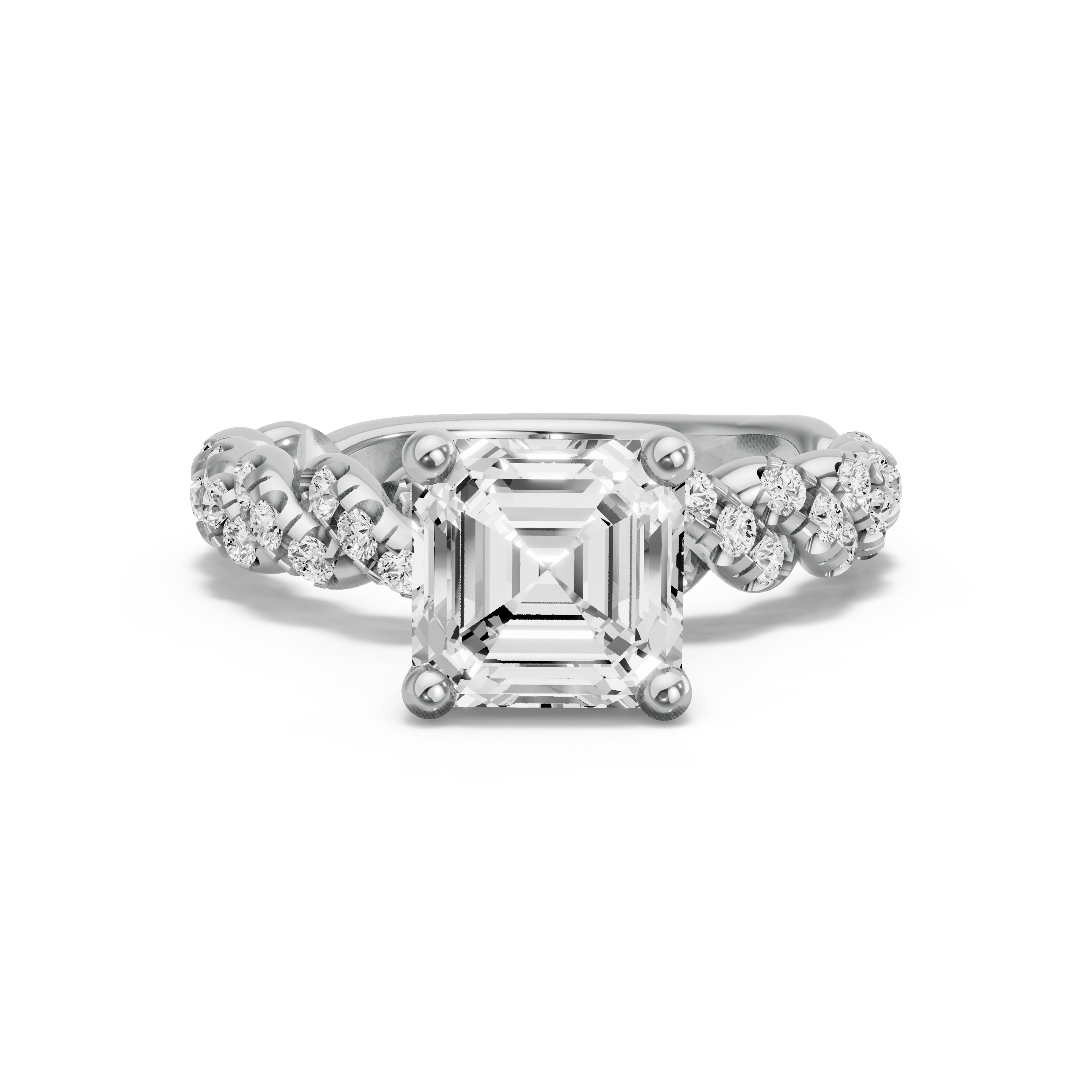 Image for Asscher Surprise diamond Ring with Twist Pave band in 14K Two Tone Rose Gold