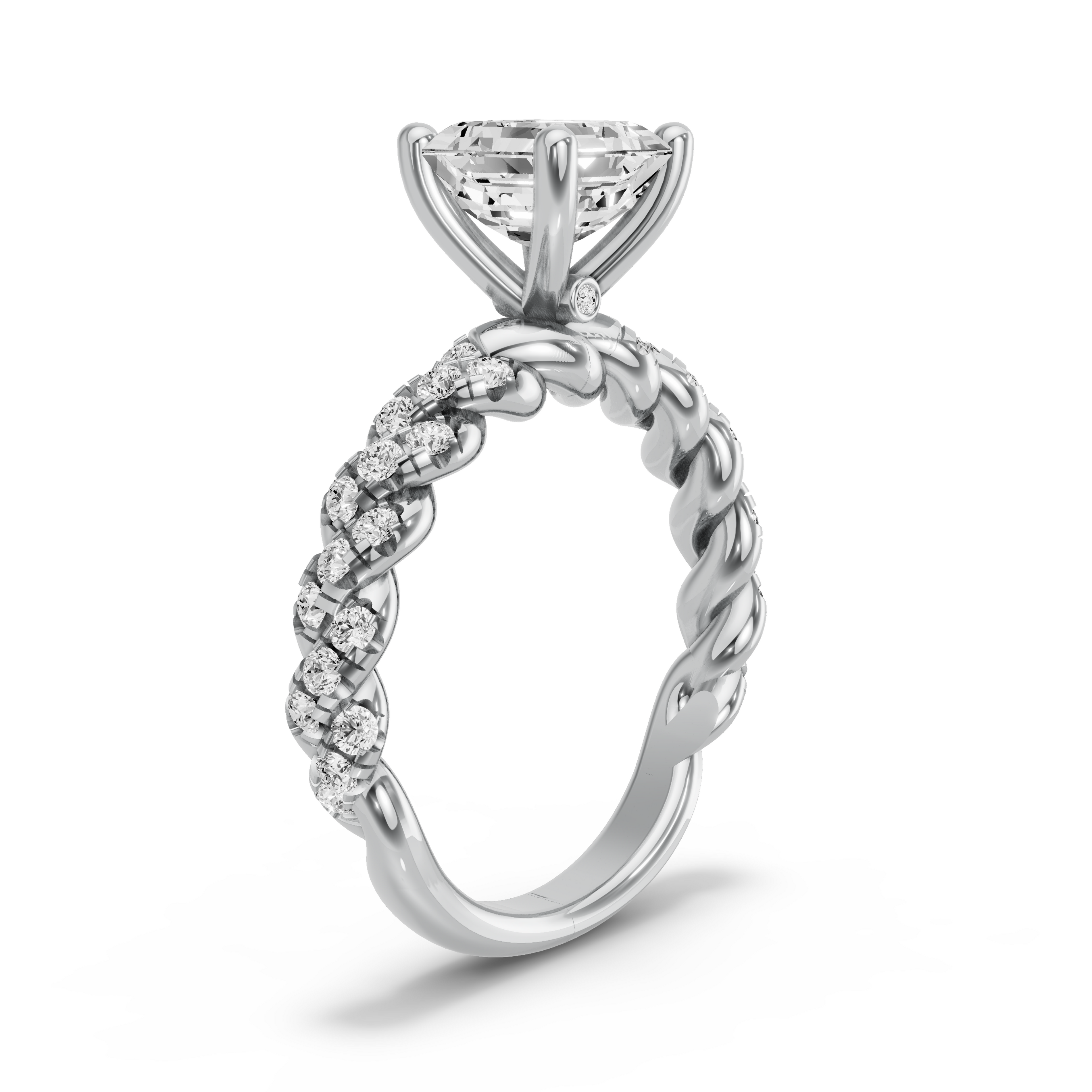 Image for Asscher Surprise diamond Ring with Twist Pave band in 18K Two Tone Rose Gold