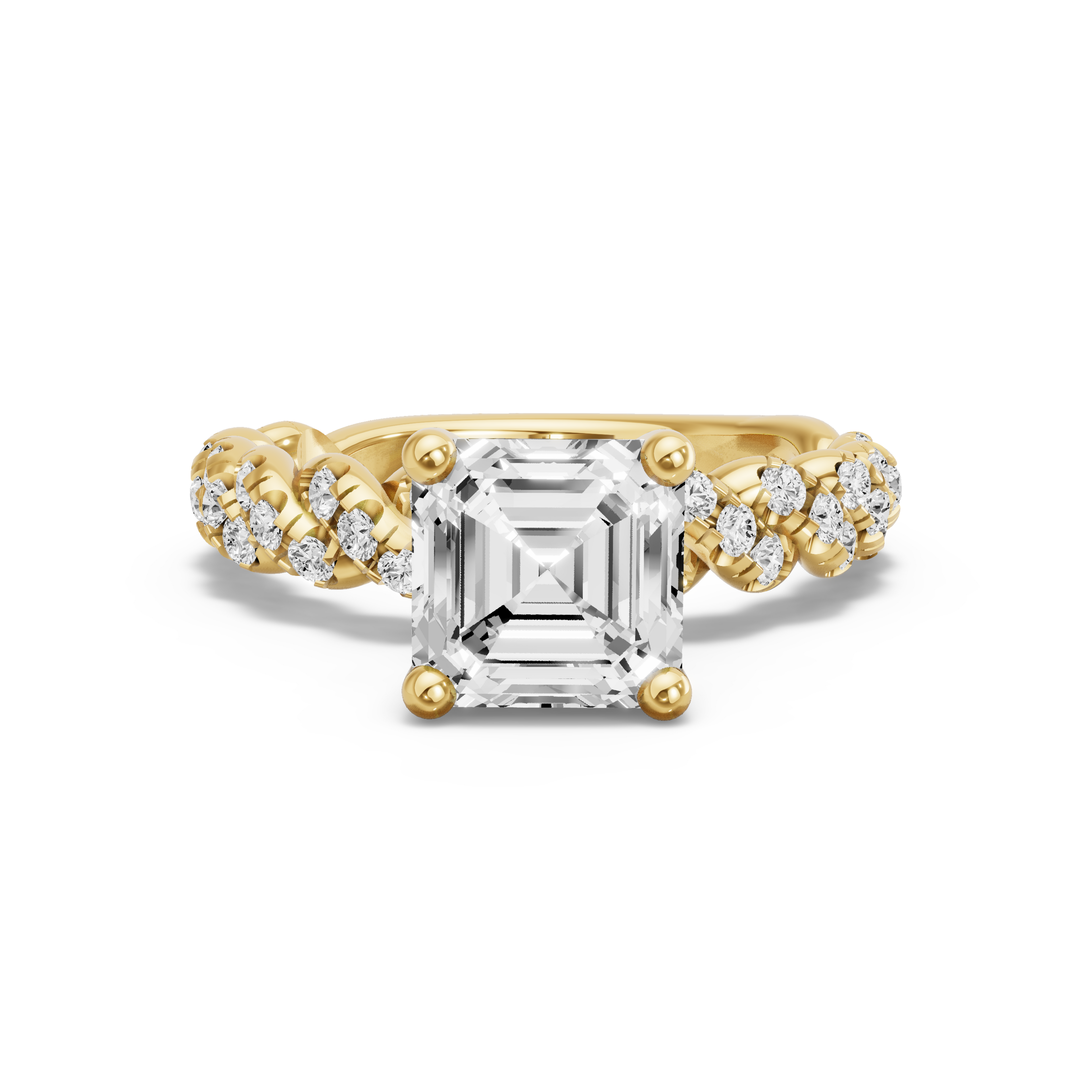Image for Asscher Surprise diamond Ring with Twist Pave band in 18K White Gold