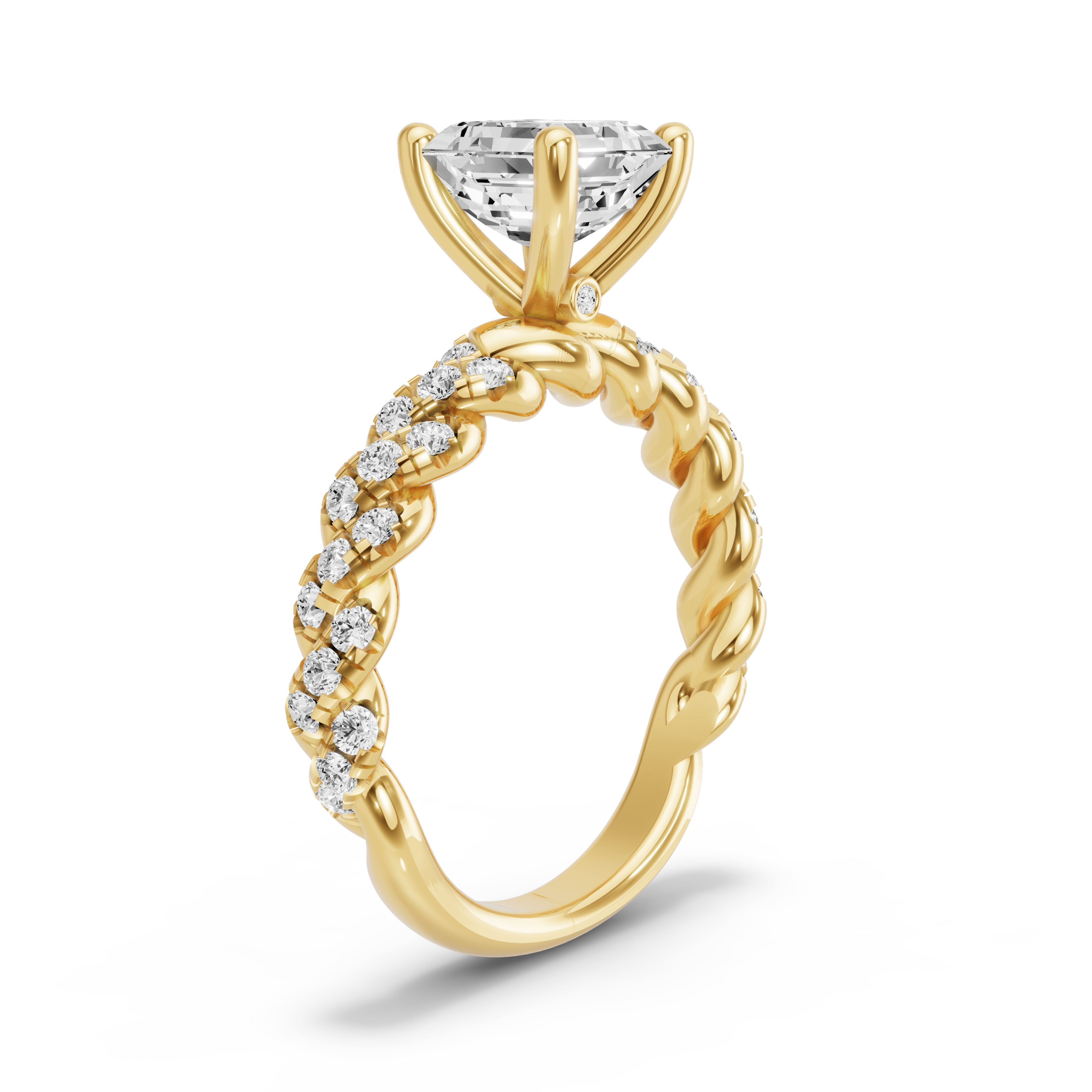 Image for Asscher Surprise diamond Ring with Twist Pave band in 14K White Gold