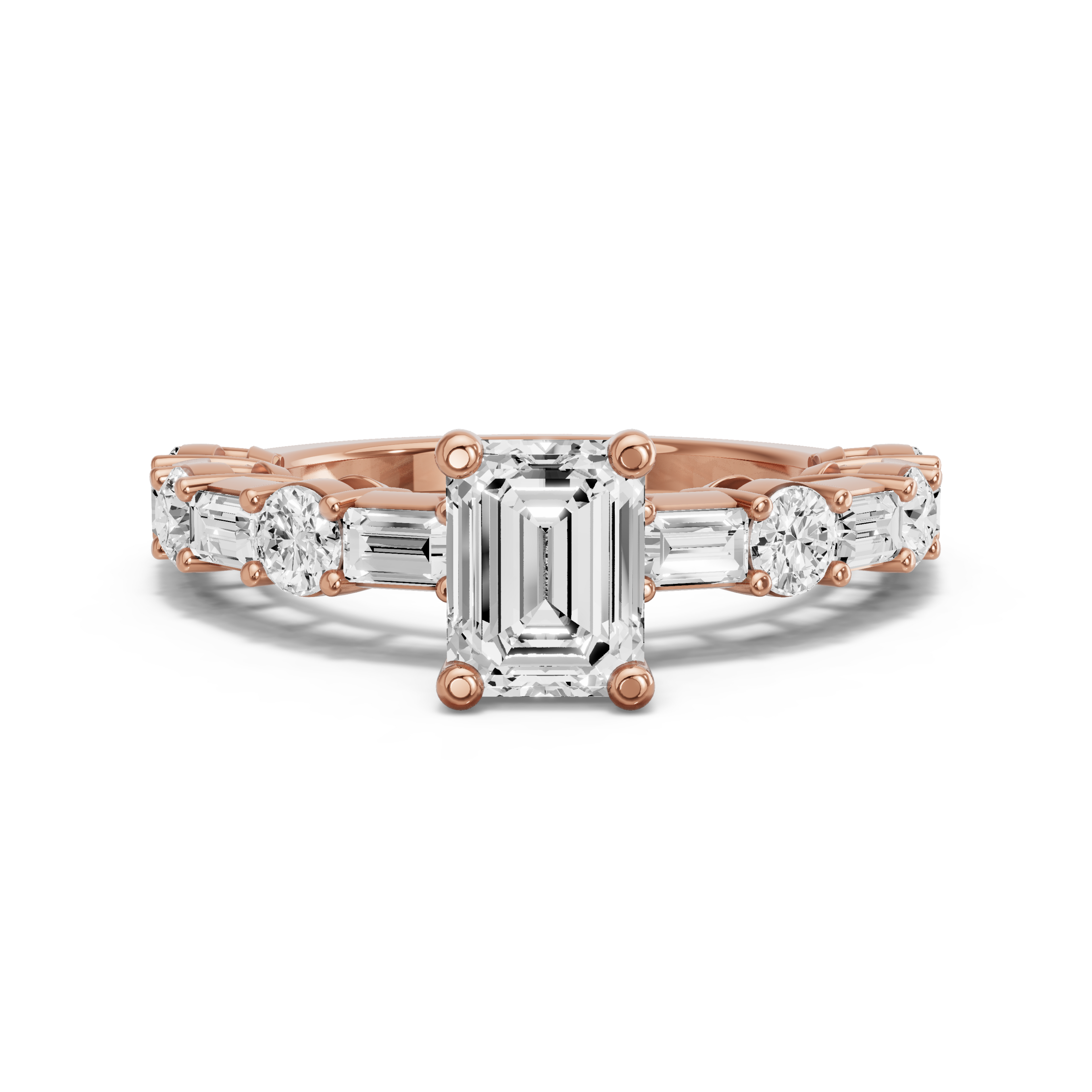 Image for Emerald Surprise diamond Ring with Alternating Baguette band in 14K Rose Gold