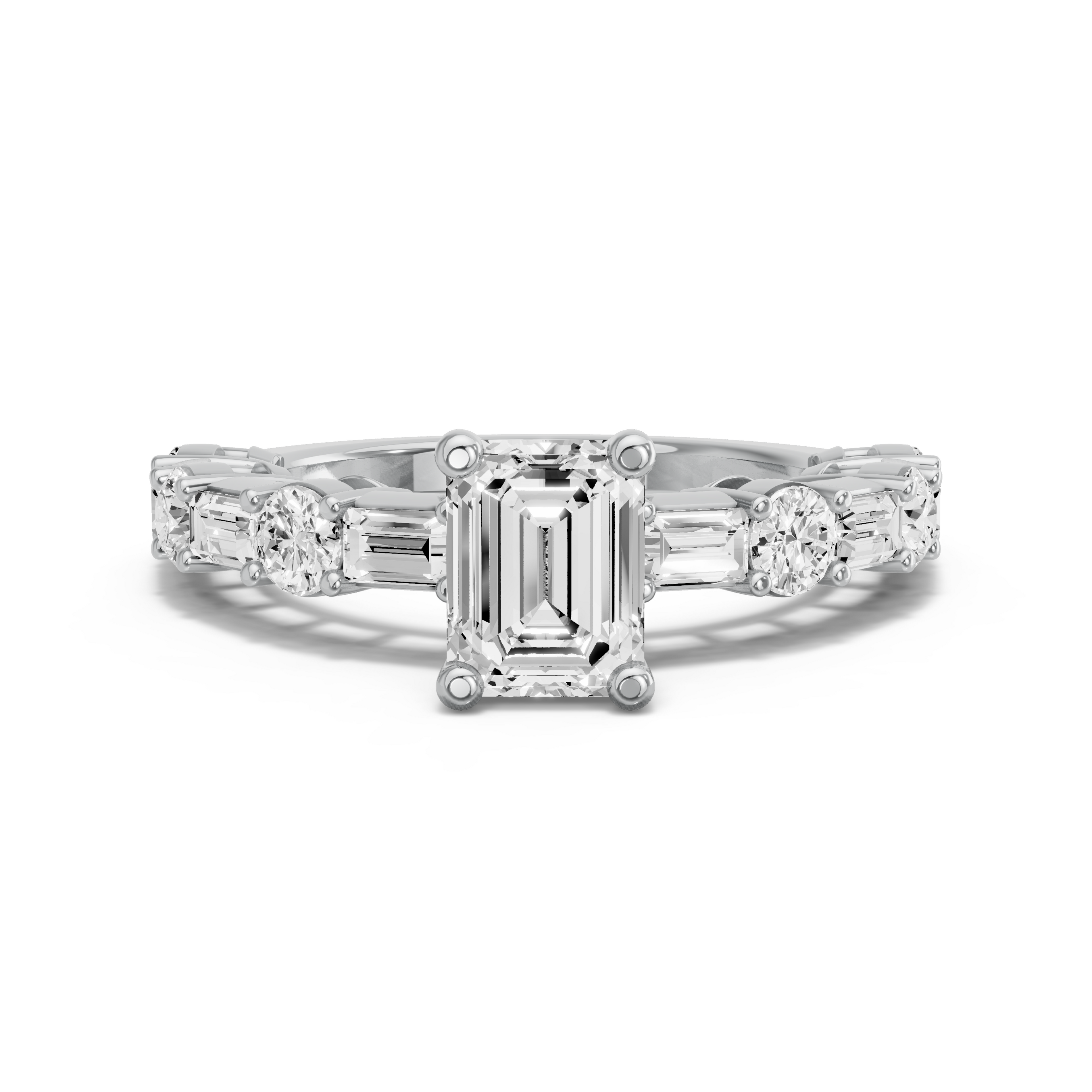 Image for Emerald Surprise diamond Ring with Alternating Baguette band in 10K White Gold