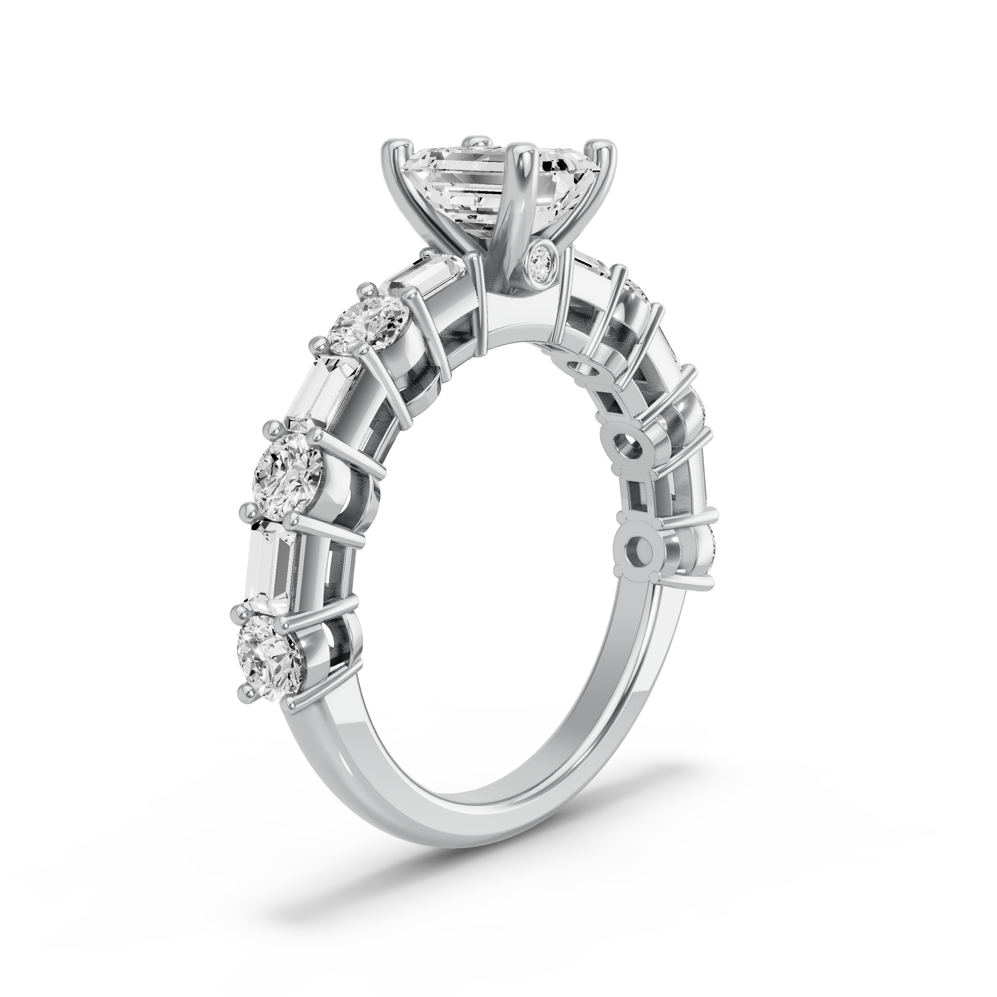 Image for Emerald Surprise diamond Ring with Alternating Baguette band in 14K White Gold