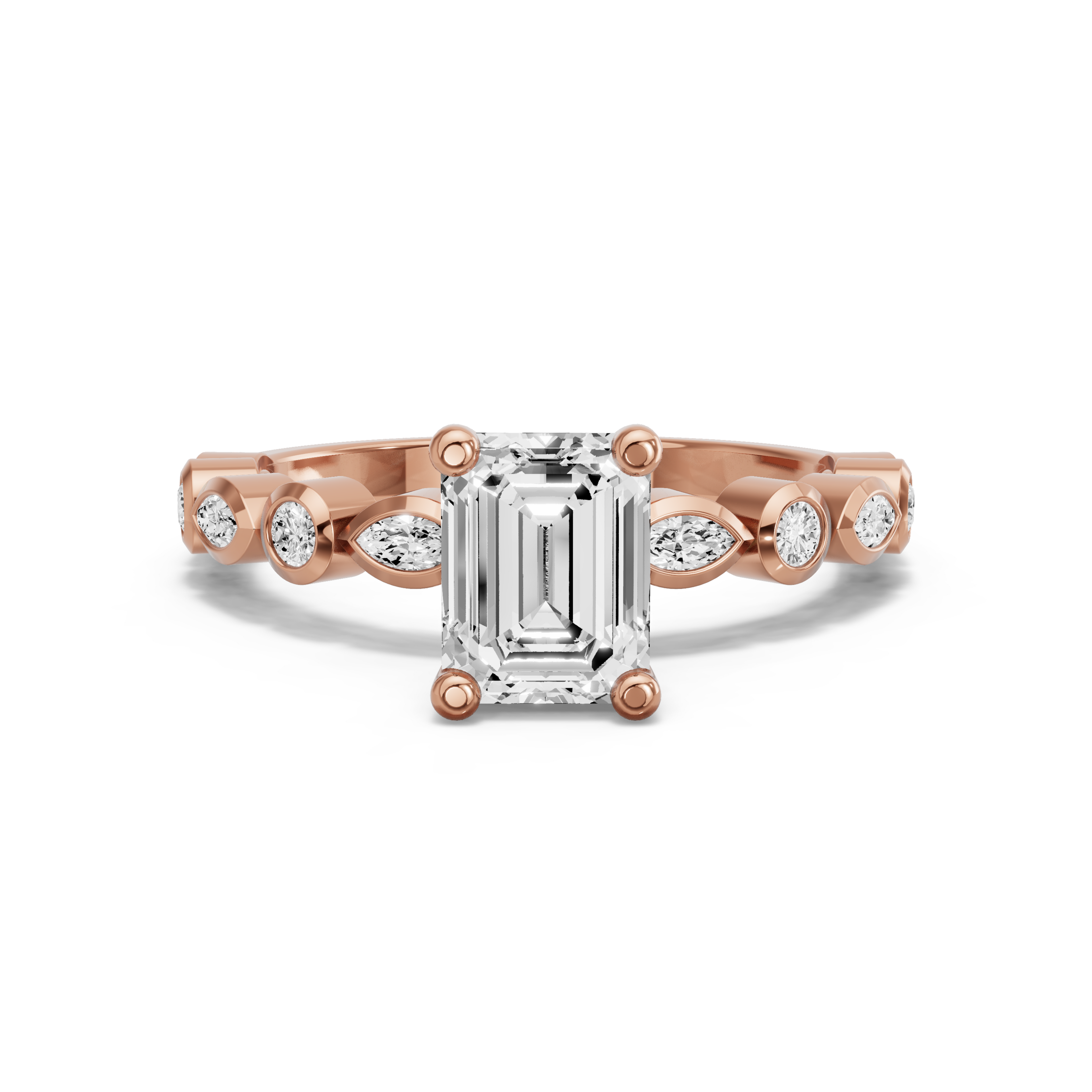 Image for Emerald Surprise diamond Ring with Alternating Marquise band in 14K Rose Gold